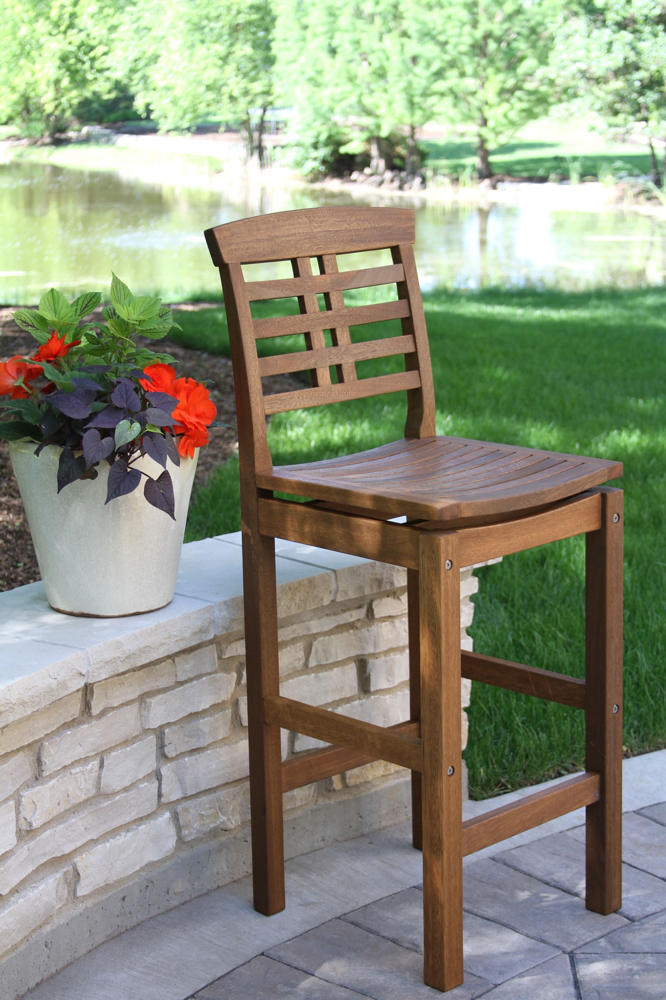 Outdoor Interiors Eucalyptus Bar Chair with Backrest