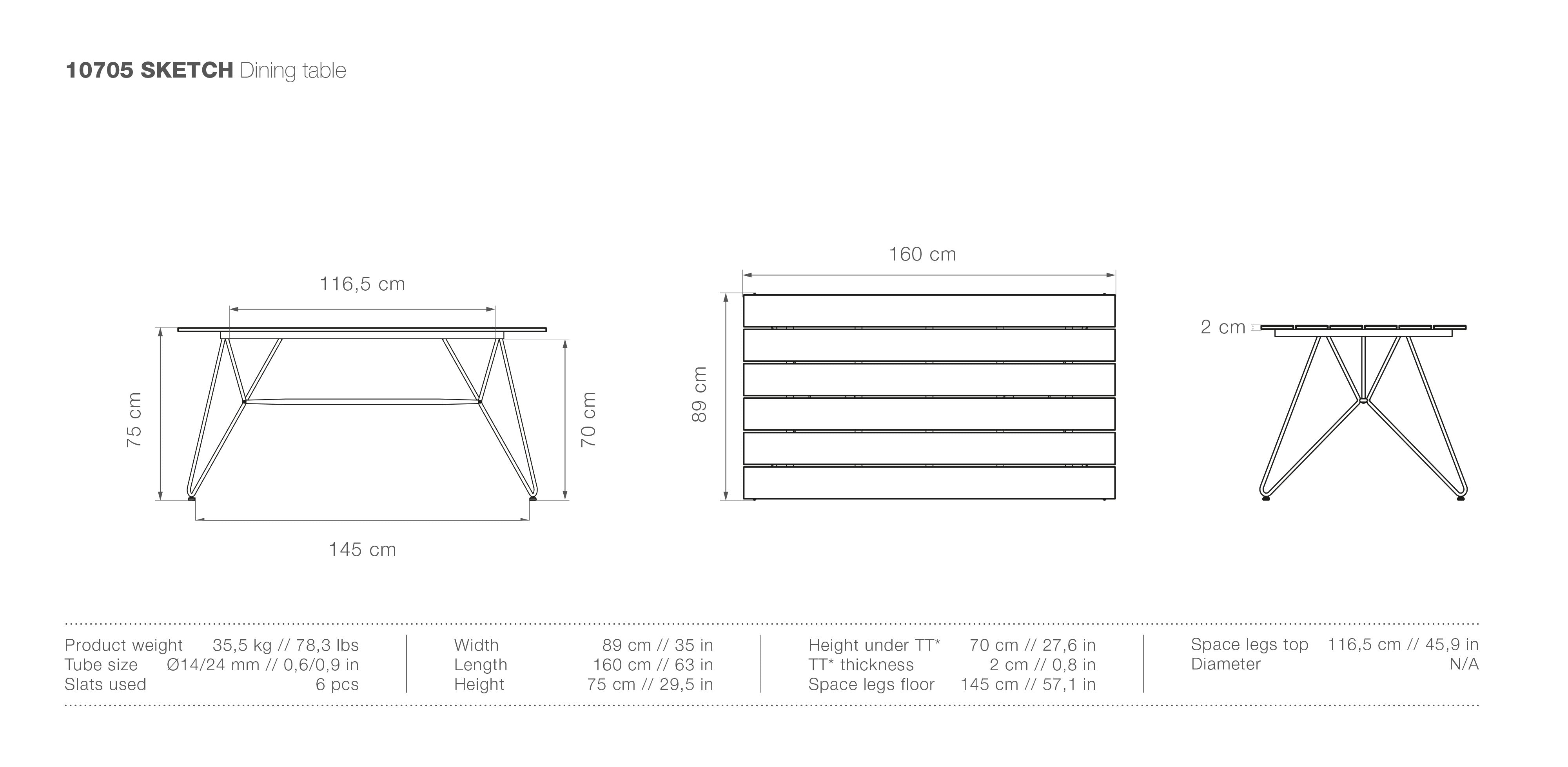 Sketch Bamboo 86" Dining Table measurements