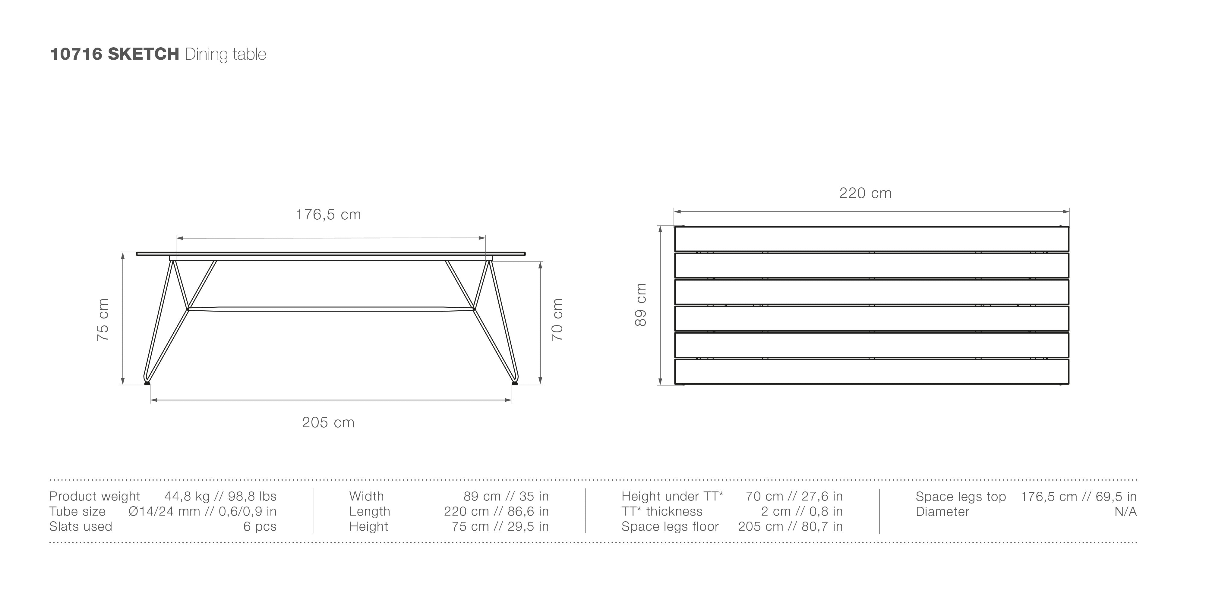 Sketch Bamboo 86" Dining Table measurements