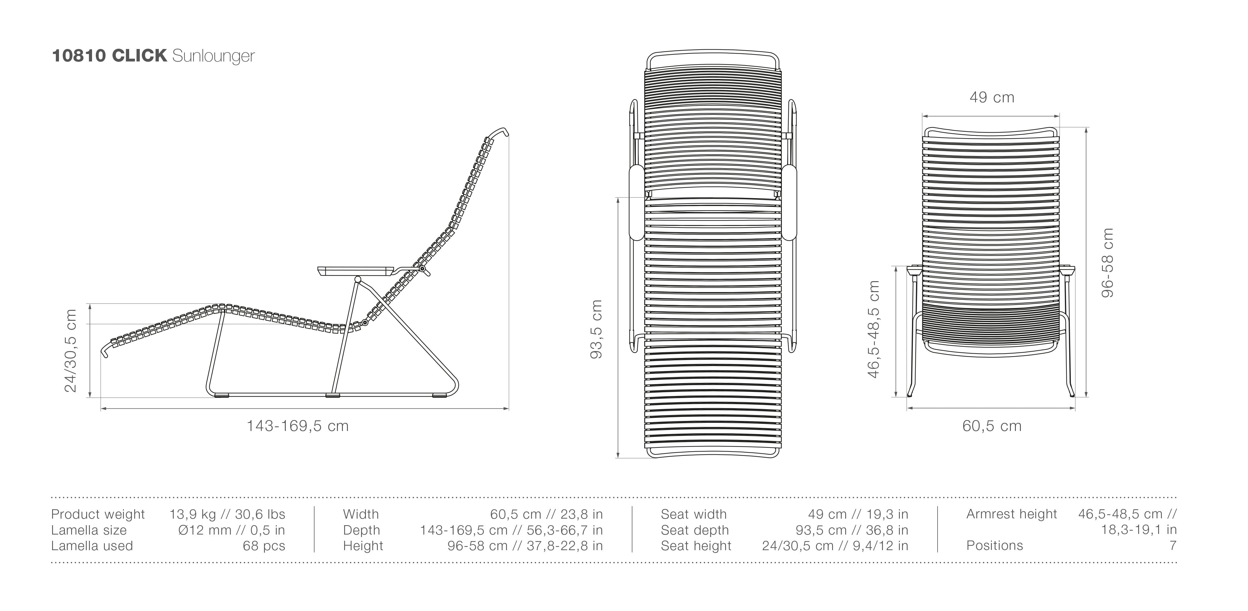 Click Sunlounger Chaise Lounge measurements