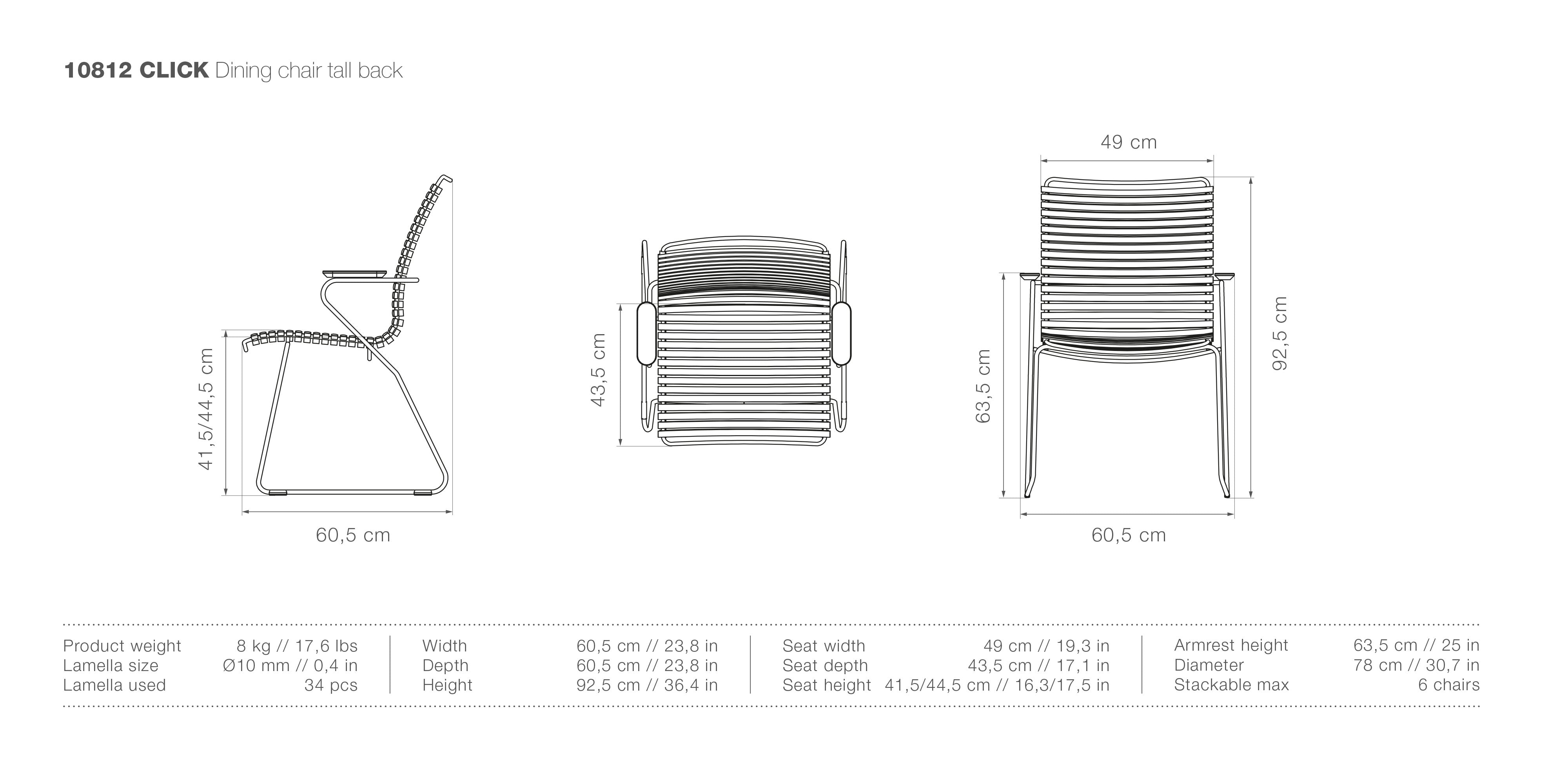 Click Tall Back Dining Armchair measurements