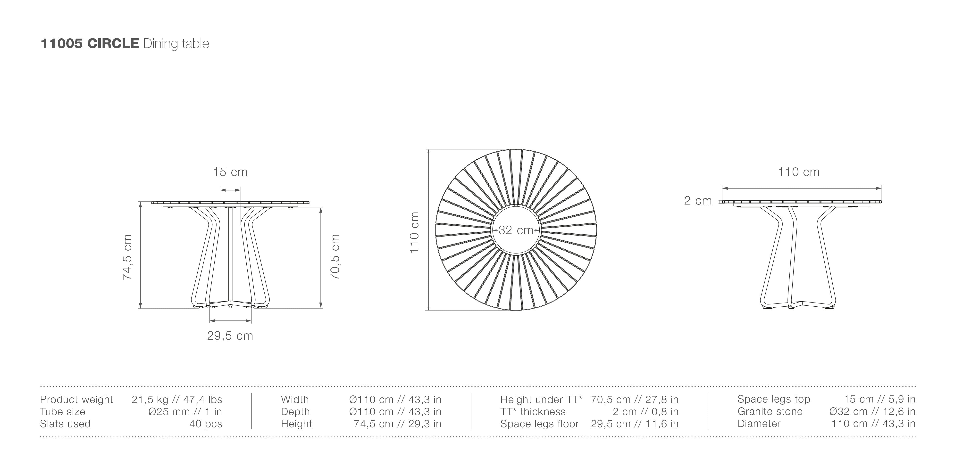 Circle Bamboo Round 43" Dining Table measurements