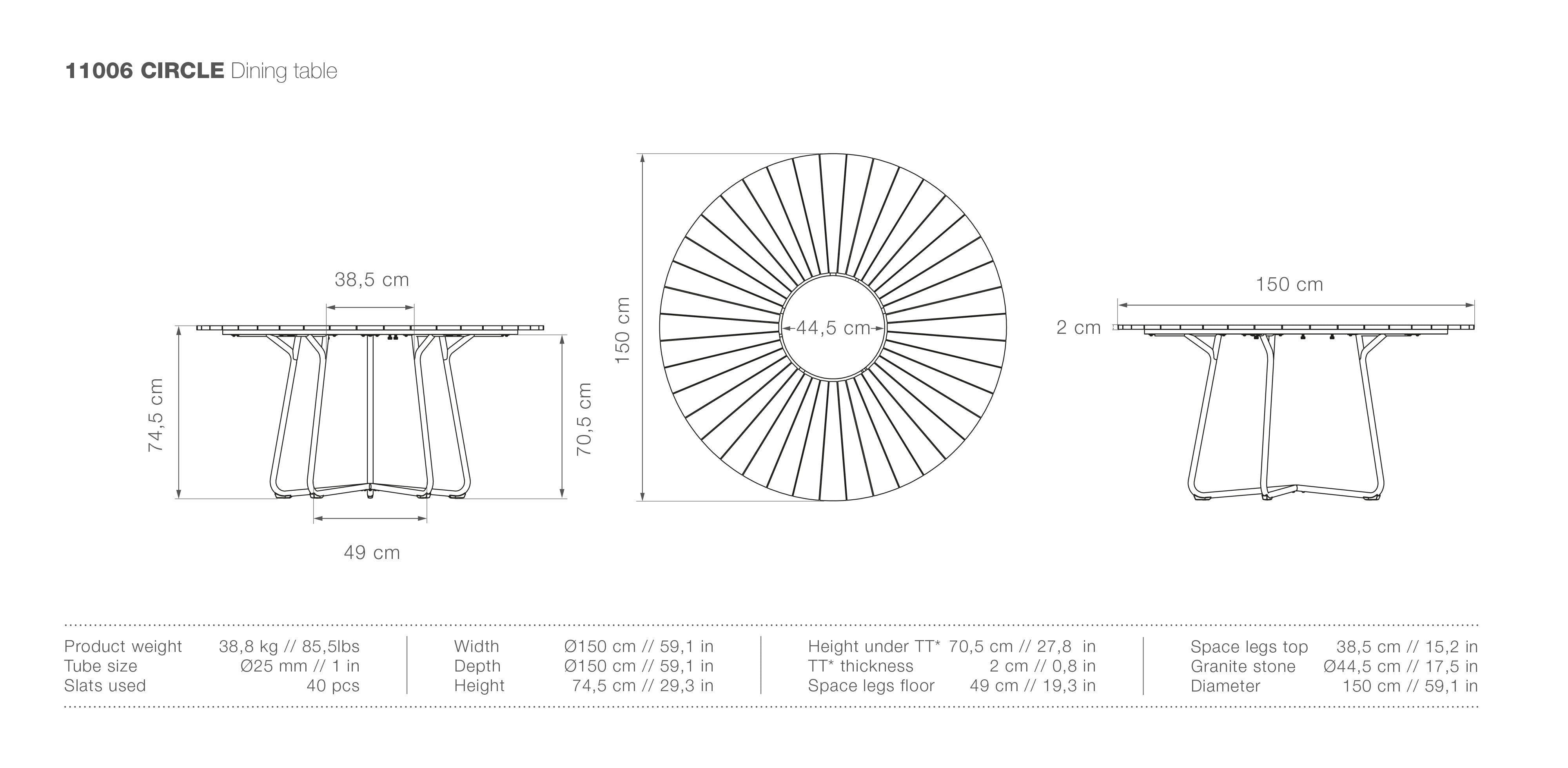 Circle Bamboo Round 59" Dining Table measurements