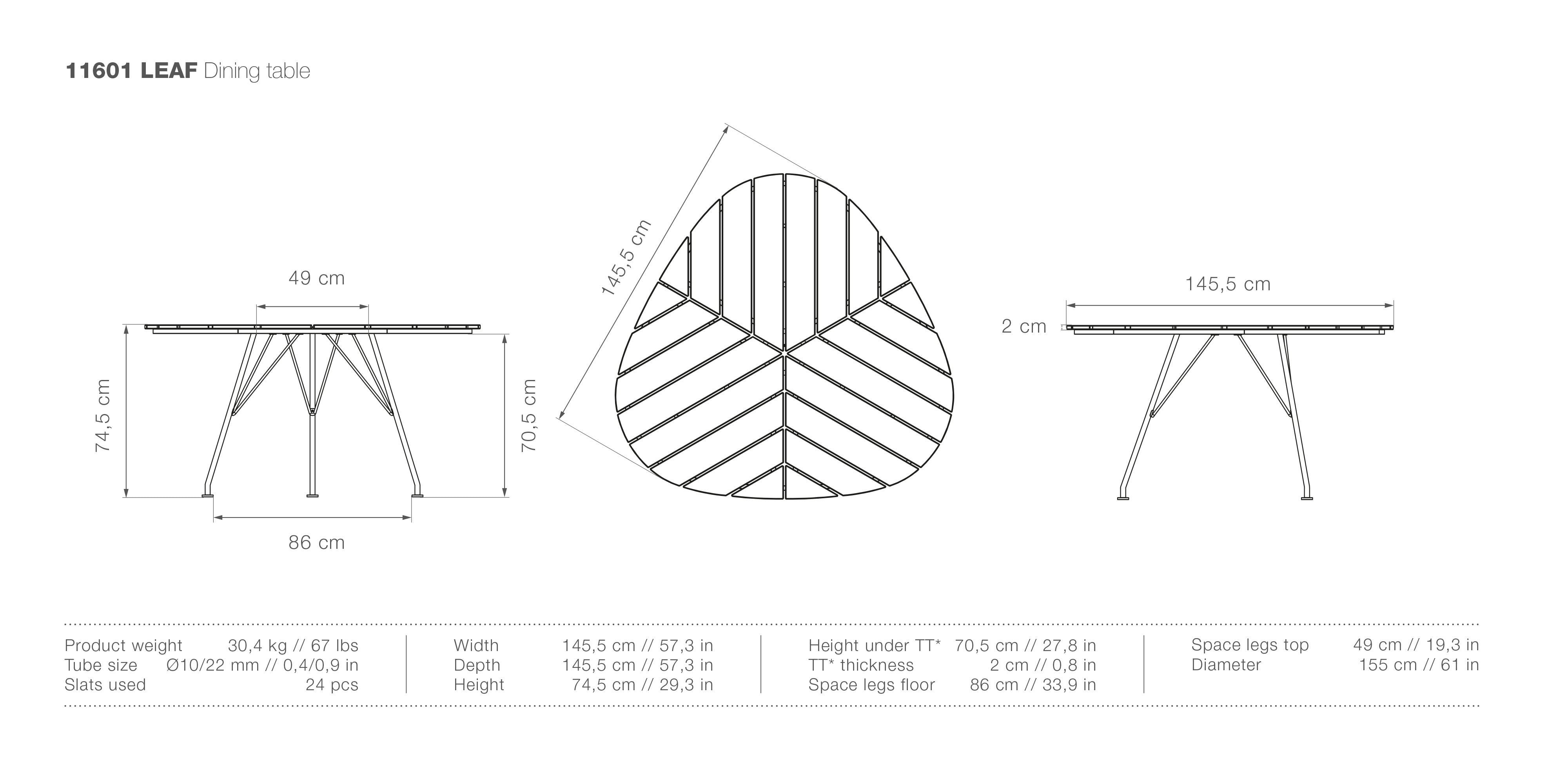 Leaf Bamboo Dining Table measurements