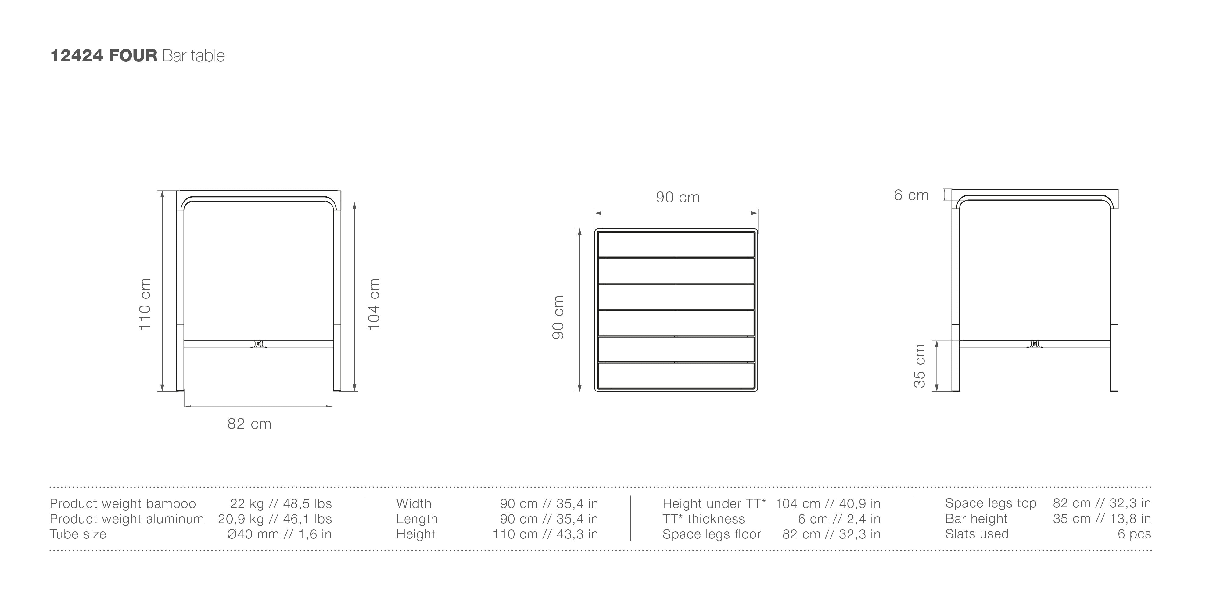 Four Square Bar Table measurements