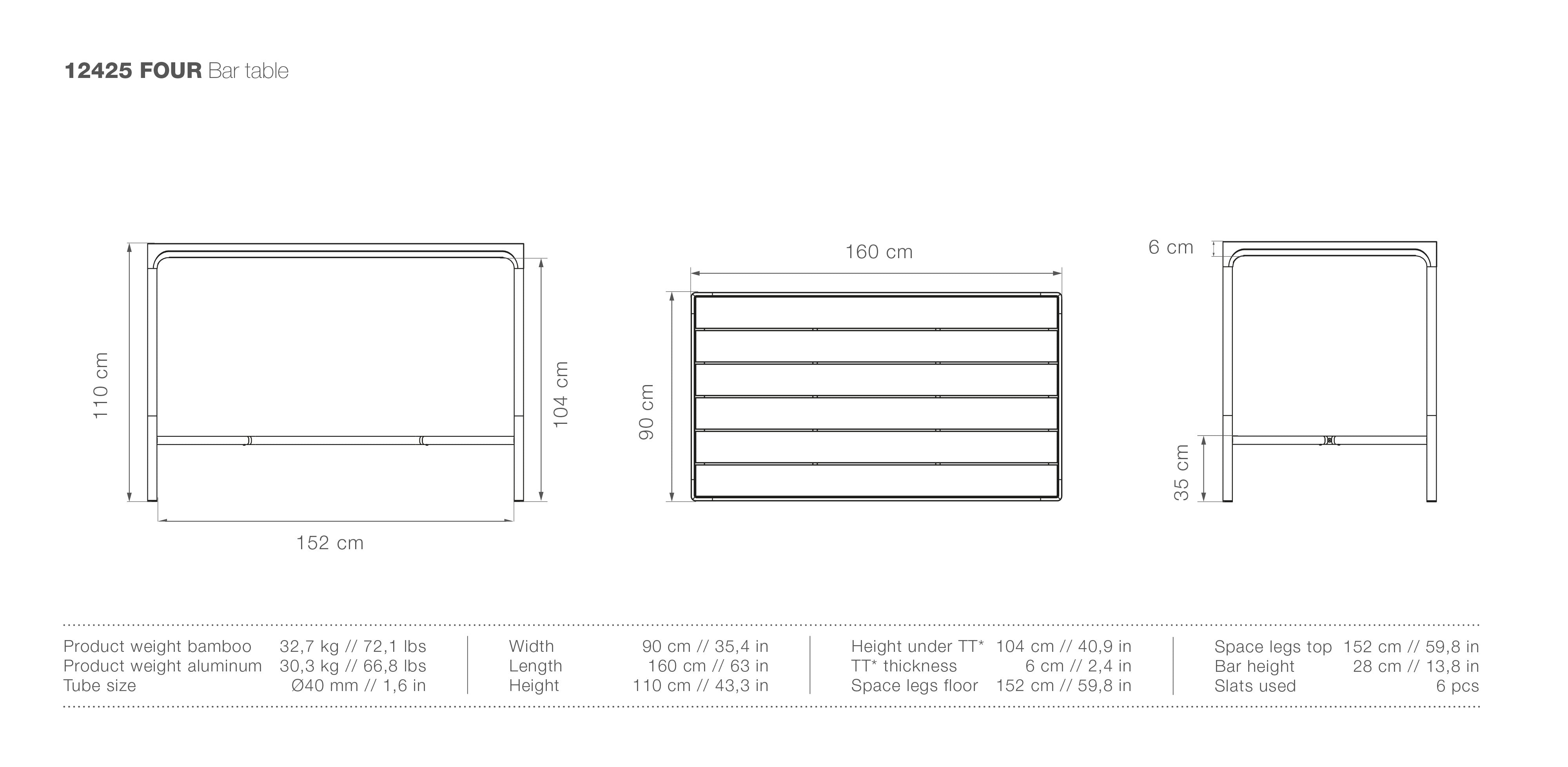 Four Rectangle Bar Table measurements