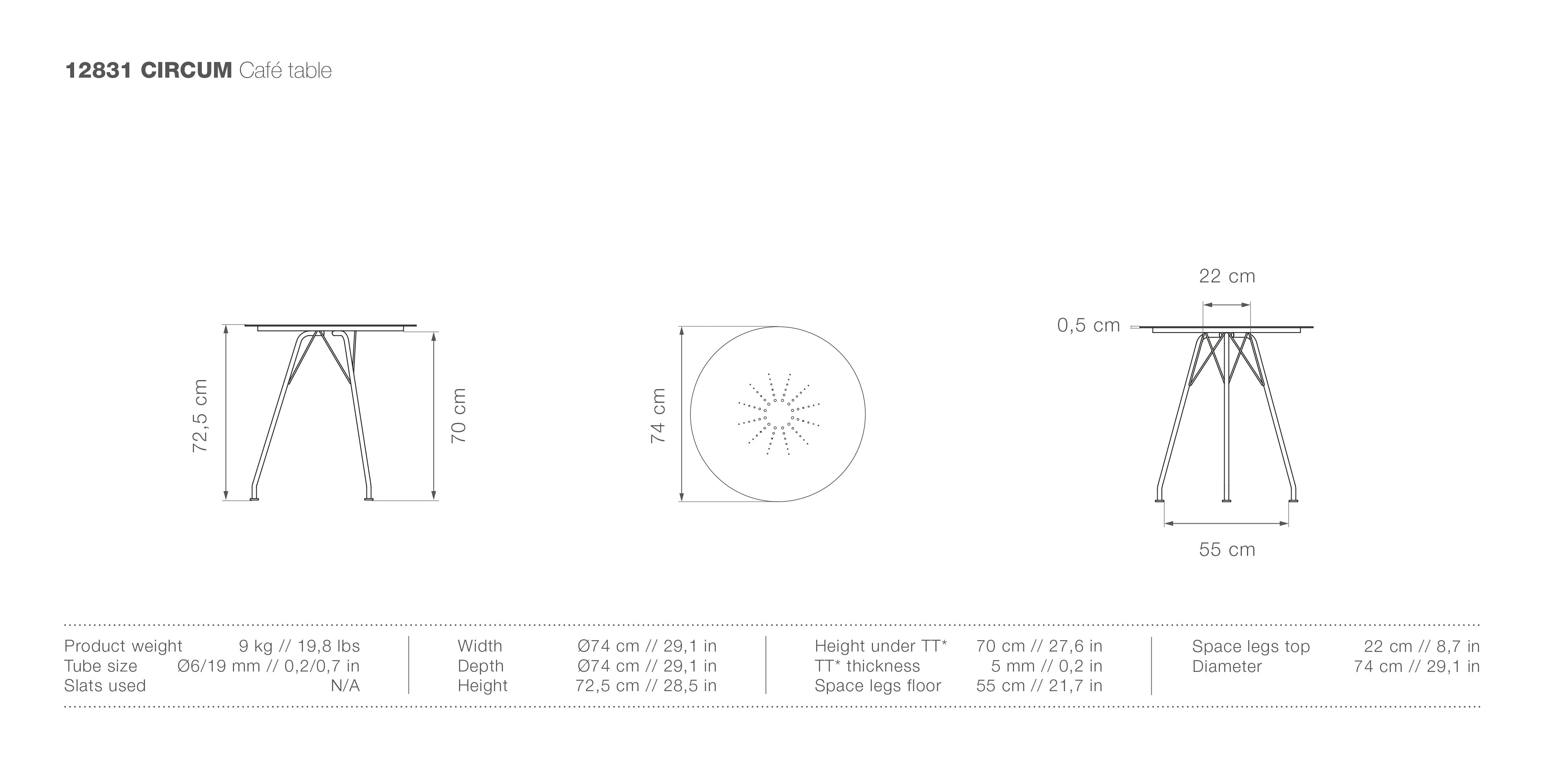 Circum Metal Cafe Table measurements