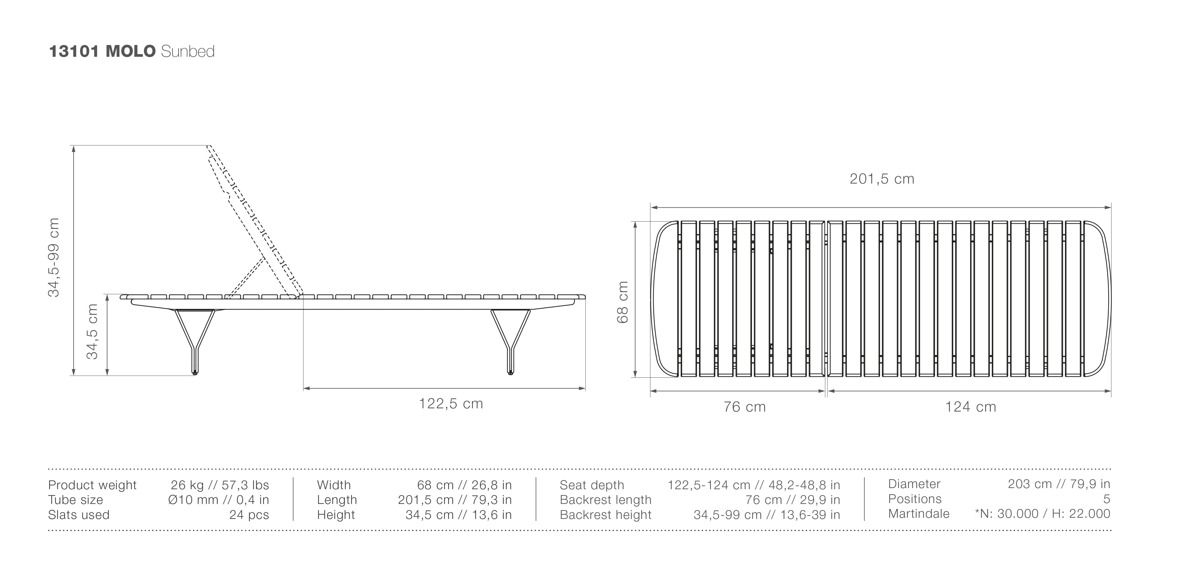 MOLO Chaise Lounge measurements