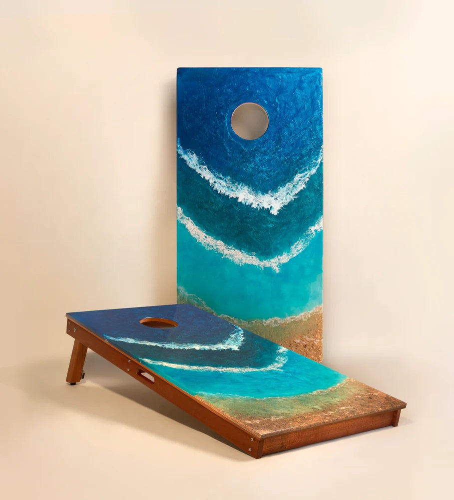 Elakai 2'x4' Pathfinder ART Beach Epoxy Resin Cornhole Board Set