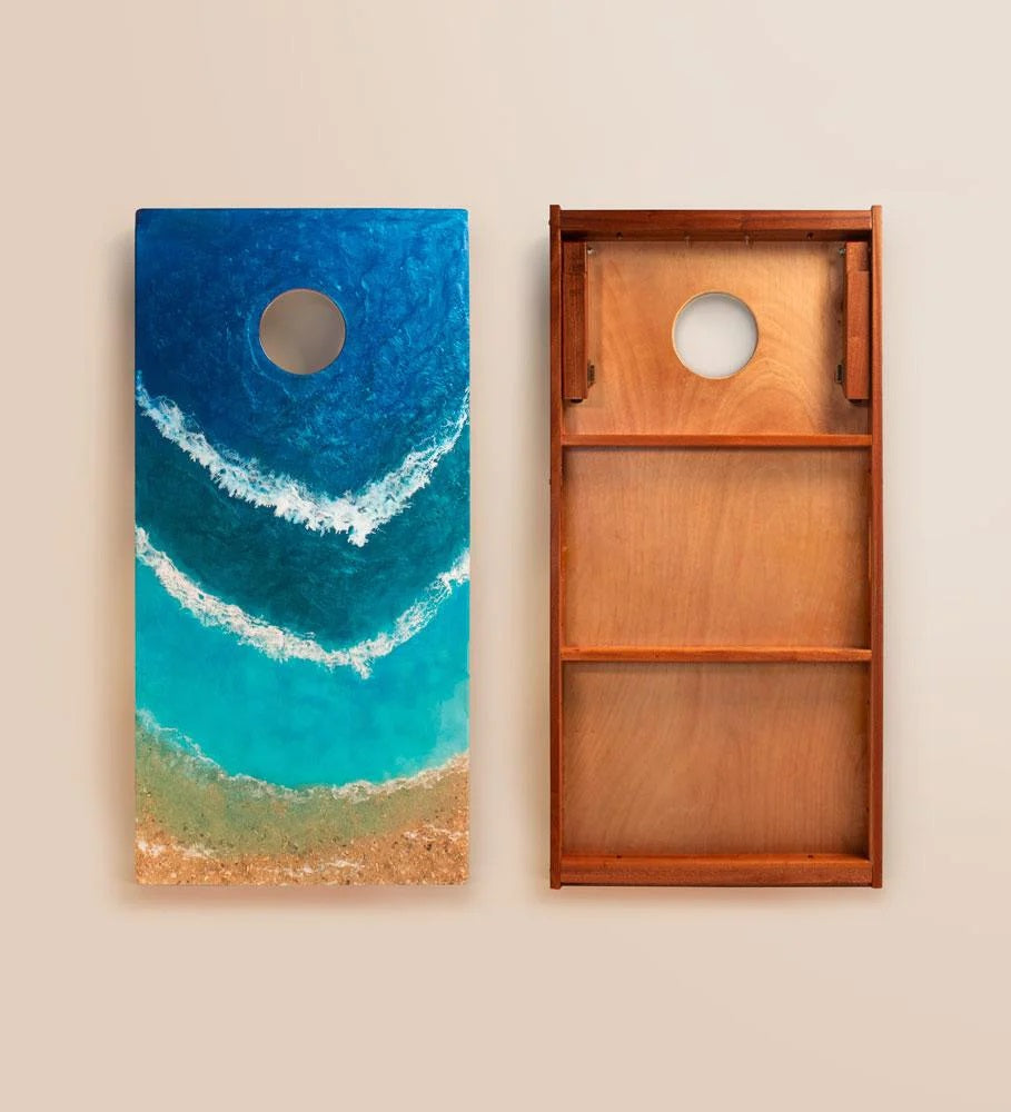 Elakai 2'x4' Pathfinder ART Beach Epoxy Resin Cornhole Board Set