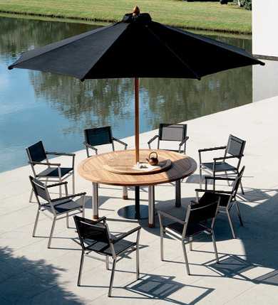 Barlow Tyrie Equinox Stainless Steel and Teak 71" Round Dining Table