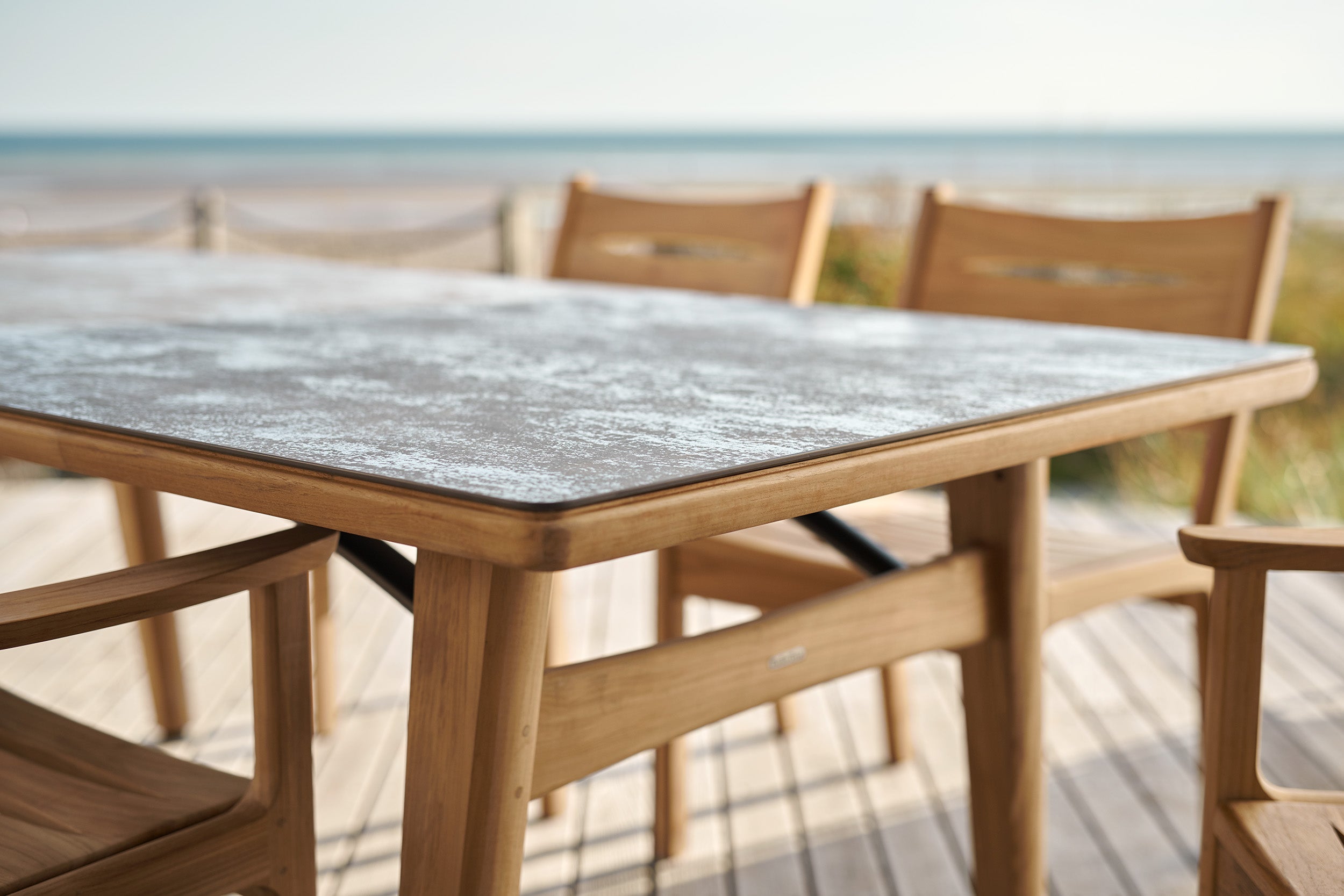 Barlow Tyrie Monterey Teak and Ceramic 79" Rectangular Top Dining Set