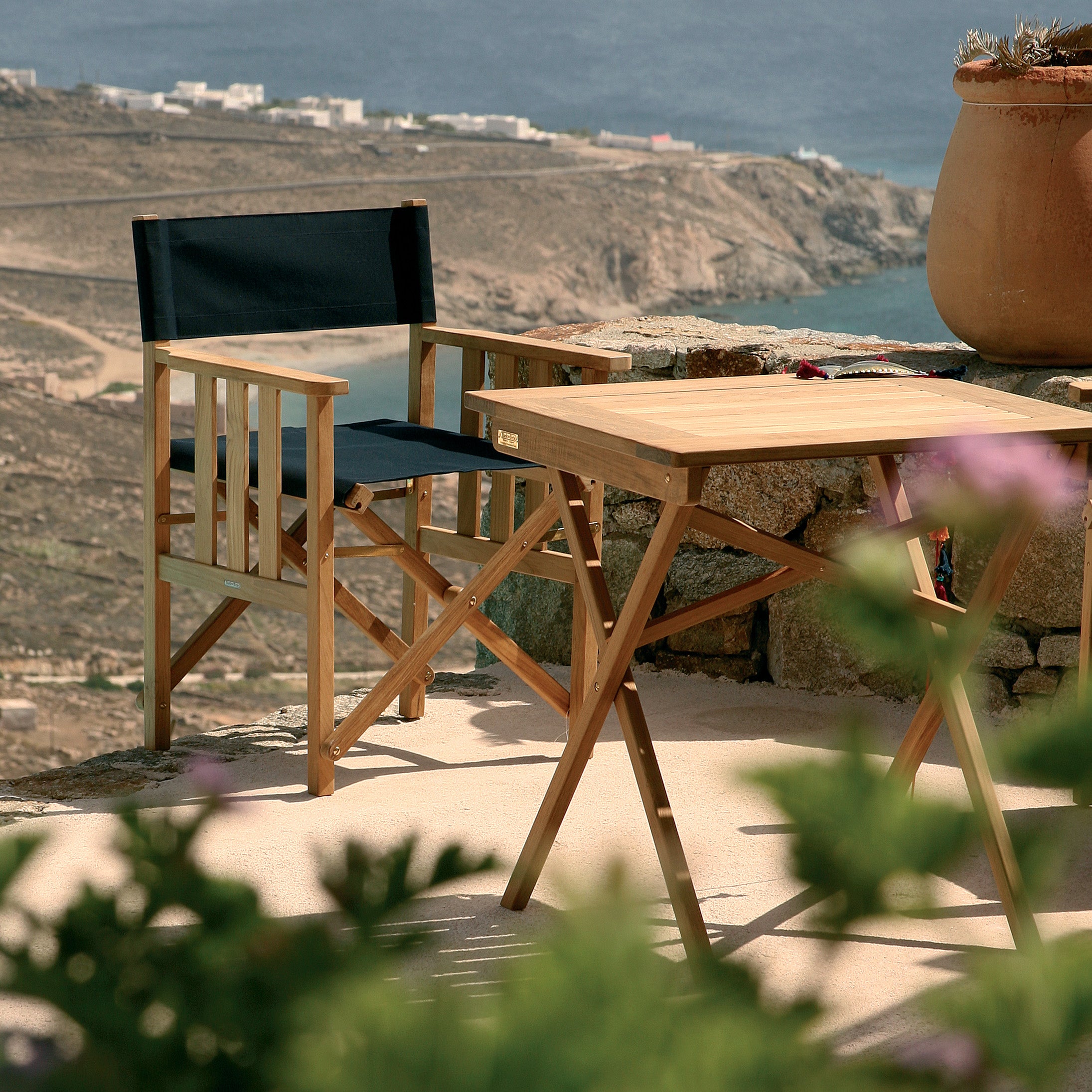 Barlow Tyrie Safari Teak Folding Table 27" with the Safari Armchair