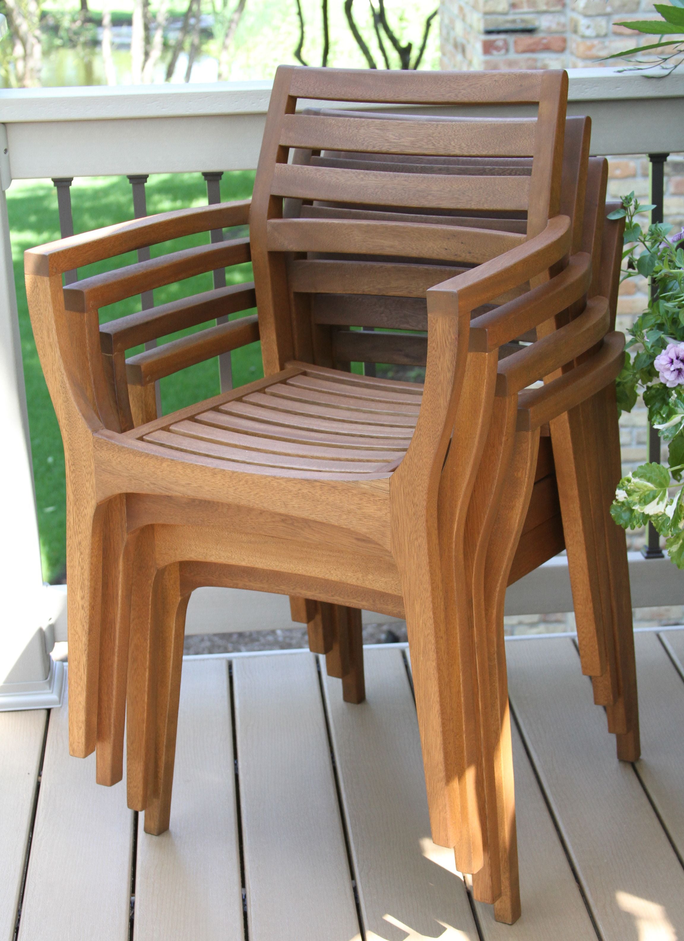 Outdoor Interiors Brazilian Eucalyptus Danish Stacking Chair - Set of 4