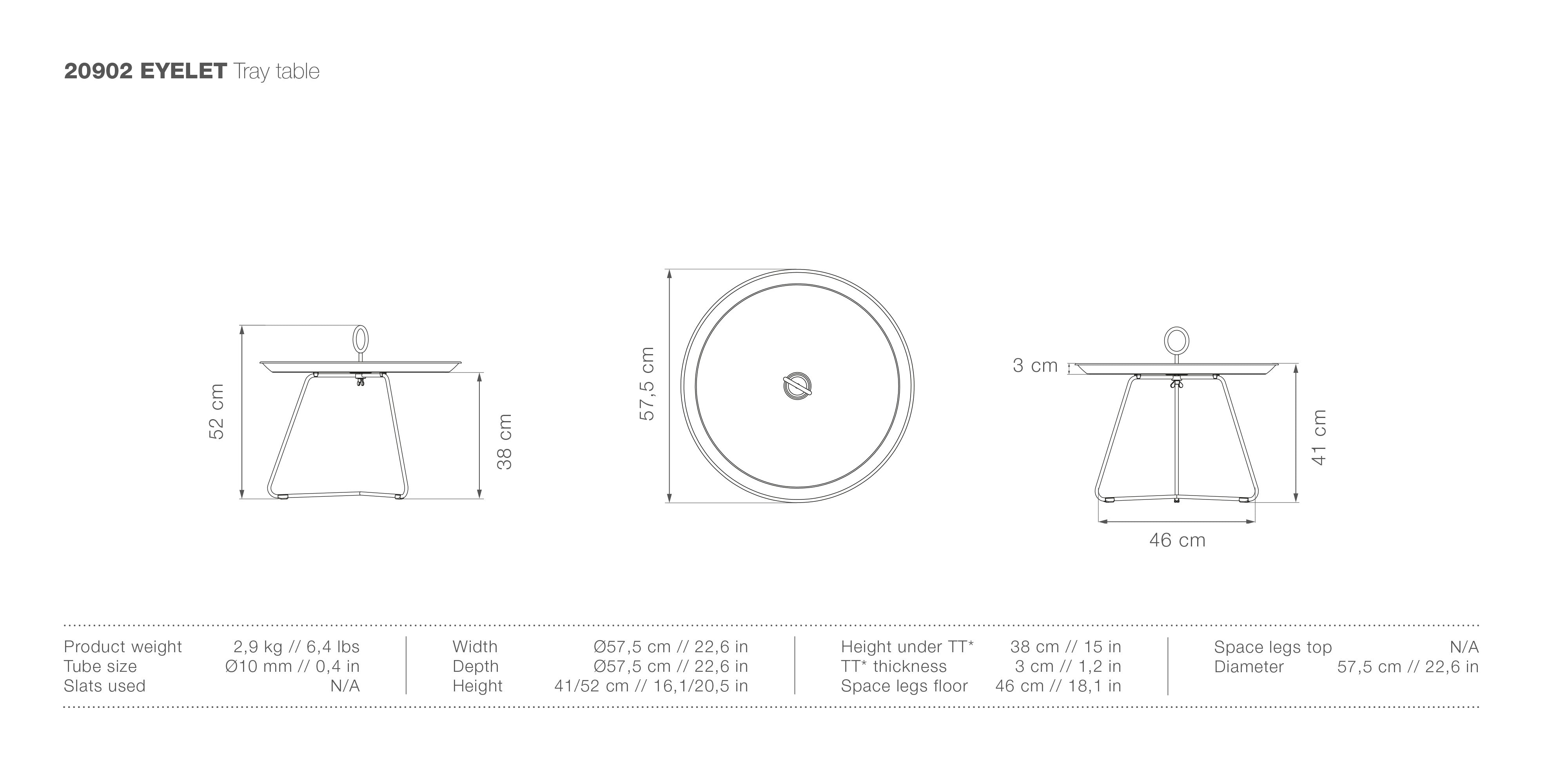 Eyelet Medium Tray Table measurements