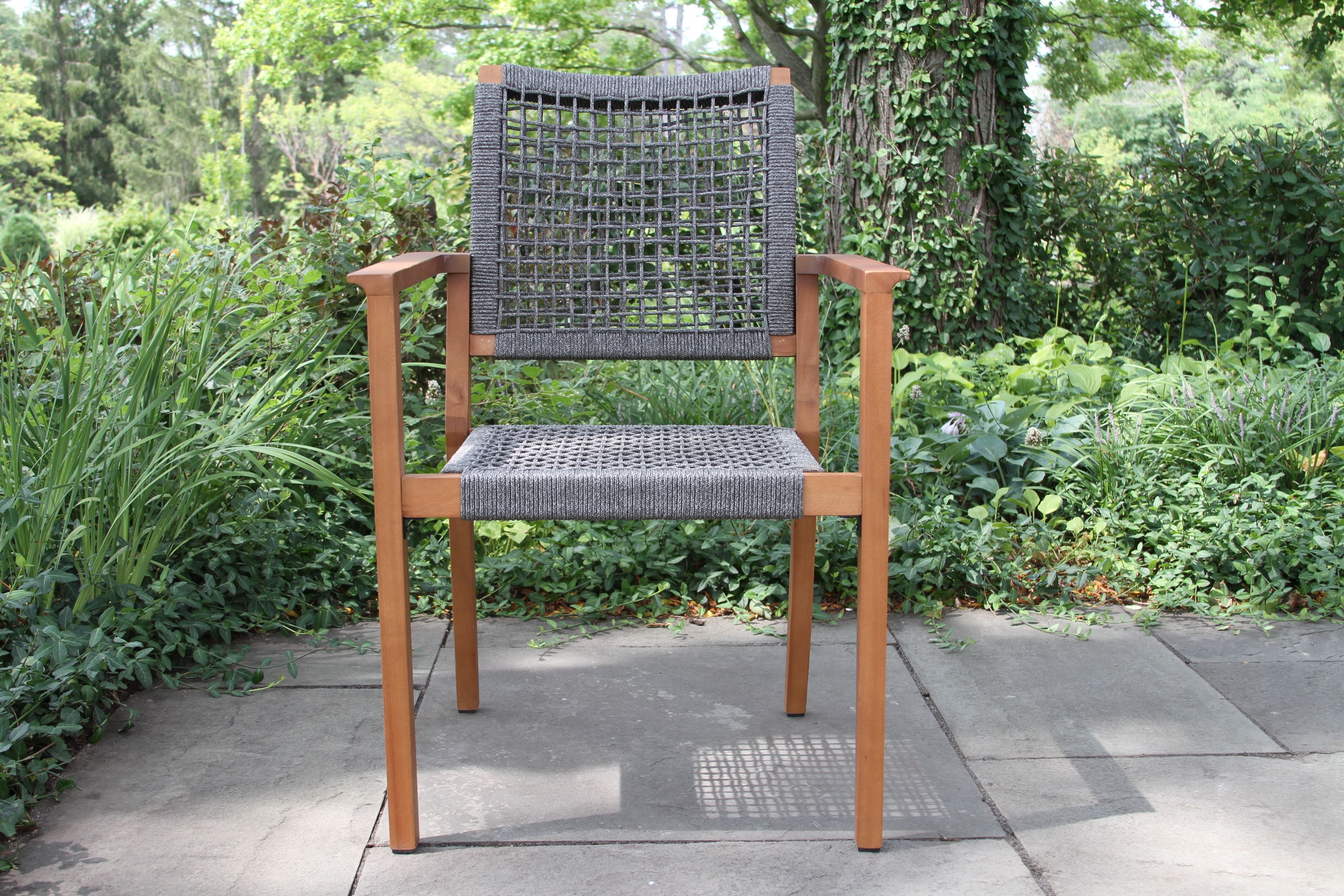 Gray Rope and Eucalyptus Stacking Dining Chair - Set of 2