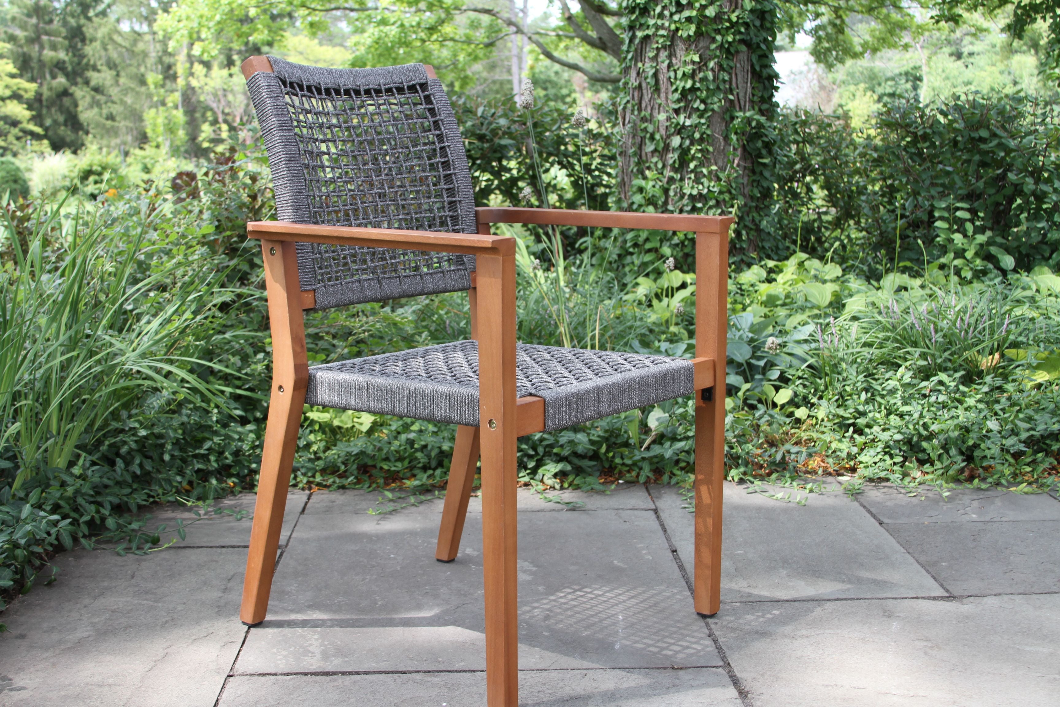 Gray Rope and Eucalyptus Stacking Dining Chair - Set of 2