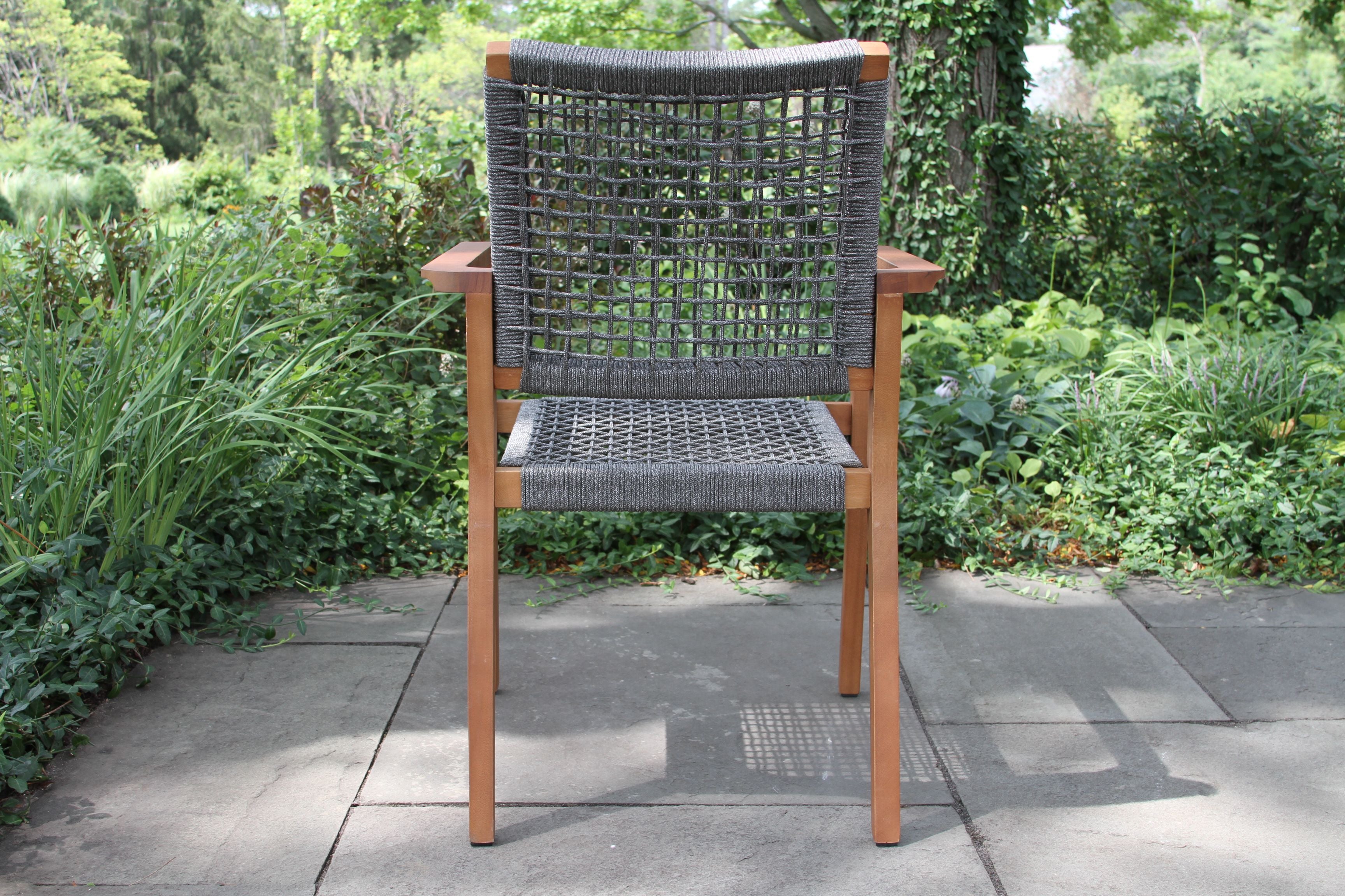 Gray Rope and Eucalyptus Stacking Dining Chair - Set of 2