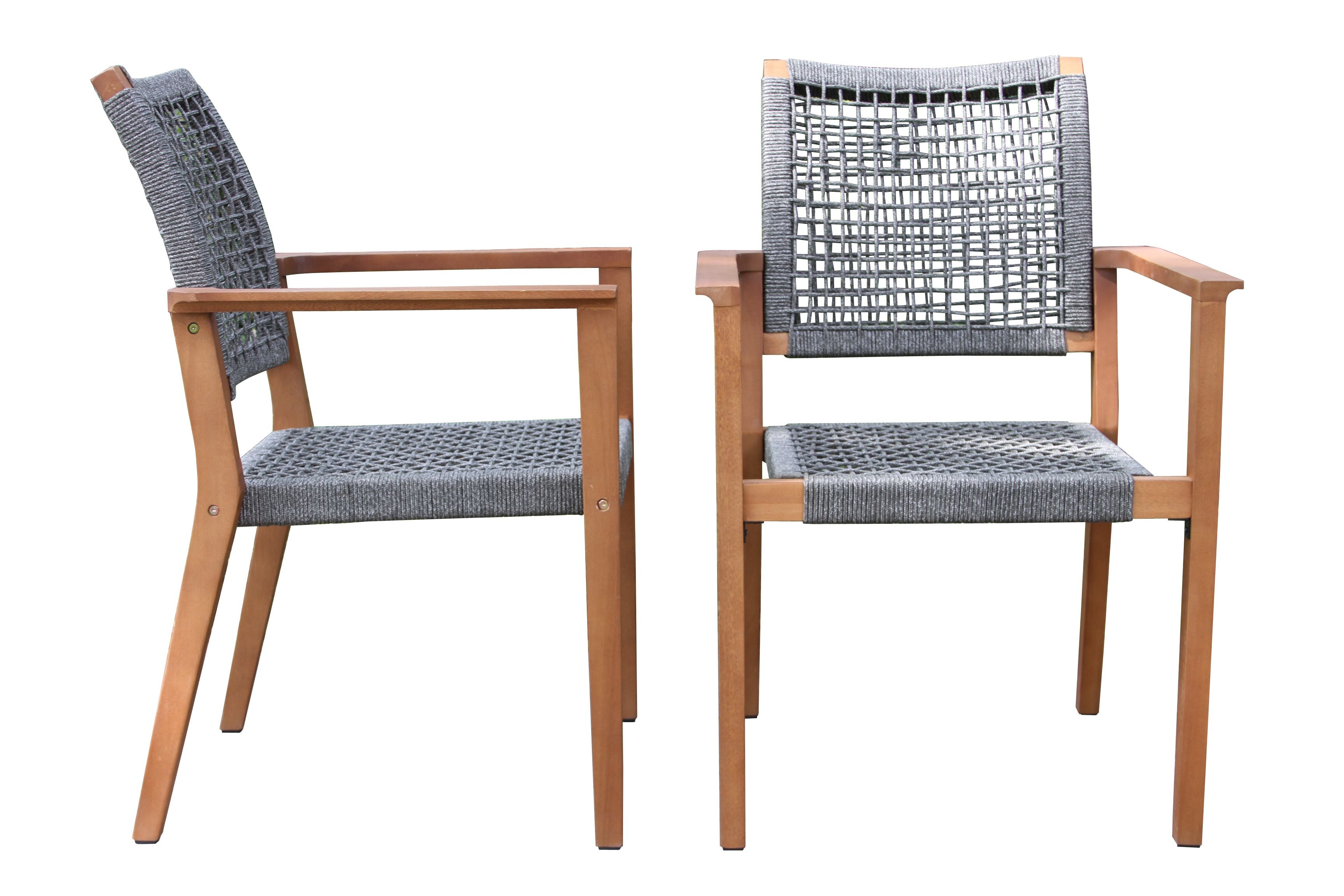 Gray Rope and Eucalyptus Stacking Dining Chair - Set of 2