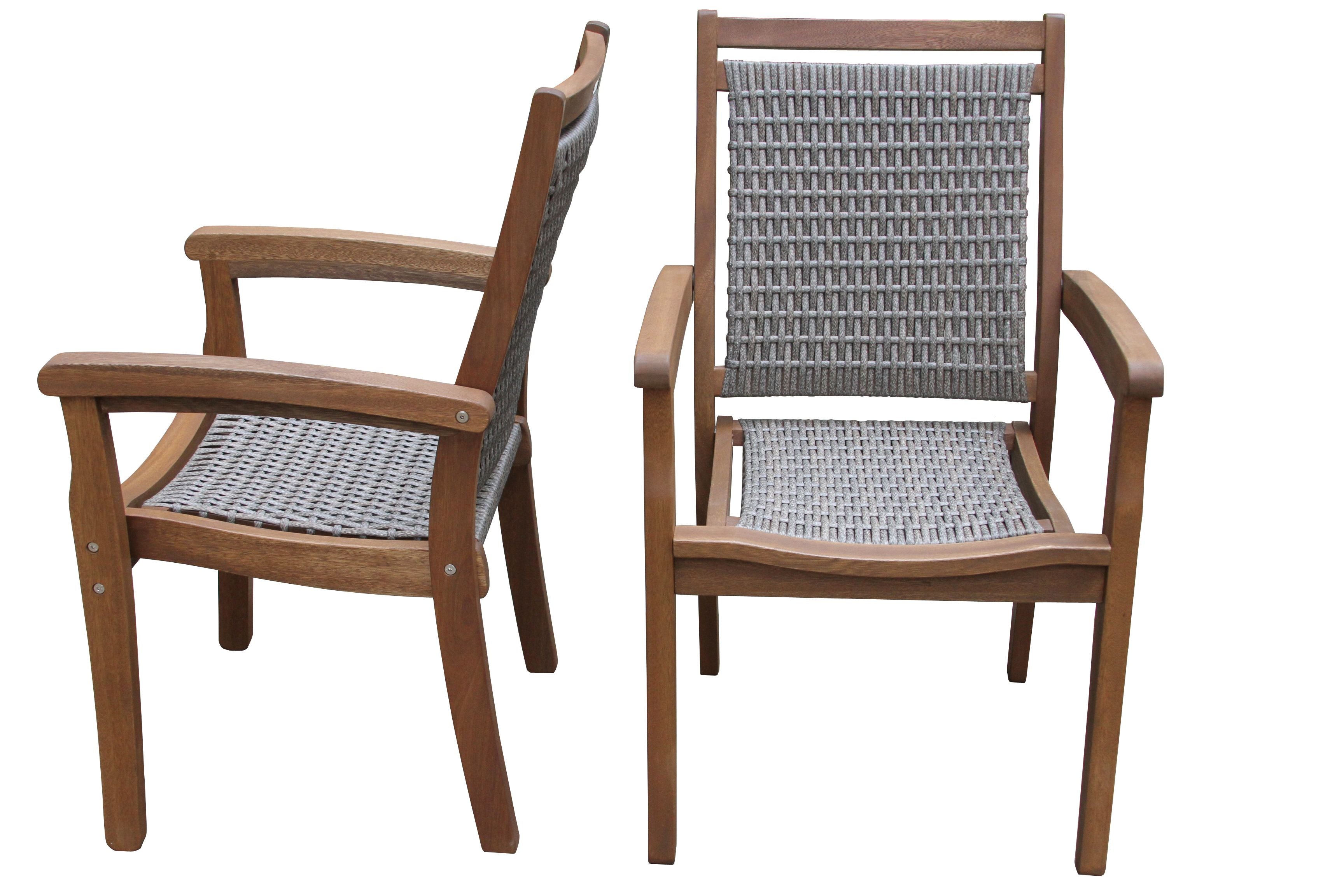 Outdoor Interiors Wicker and Eucalyptus Stackable Gray Armchair