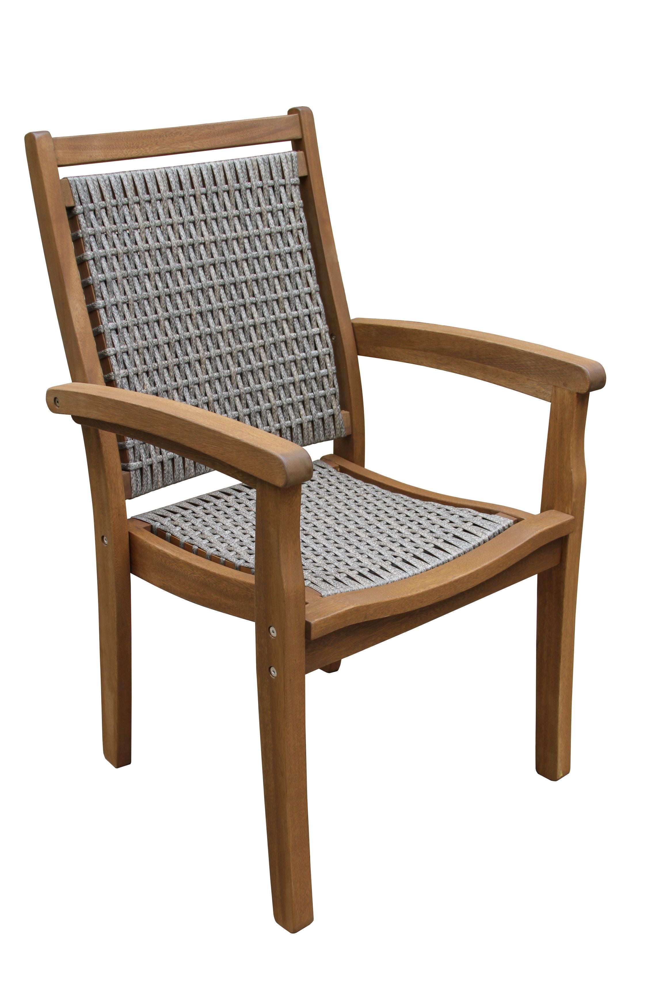 Outdoor Interiors Wicker and Eucalyptus Stackable Gray Armchair