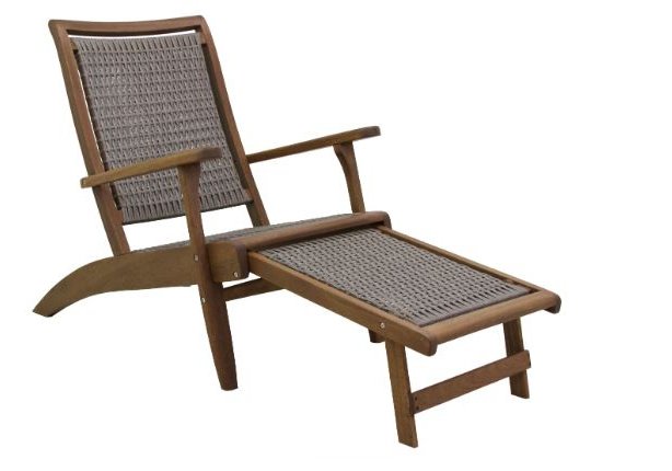 Outdoor Interiors Wicker and Eucalyptus Lounger with Built-in Ottoman