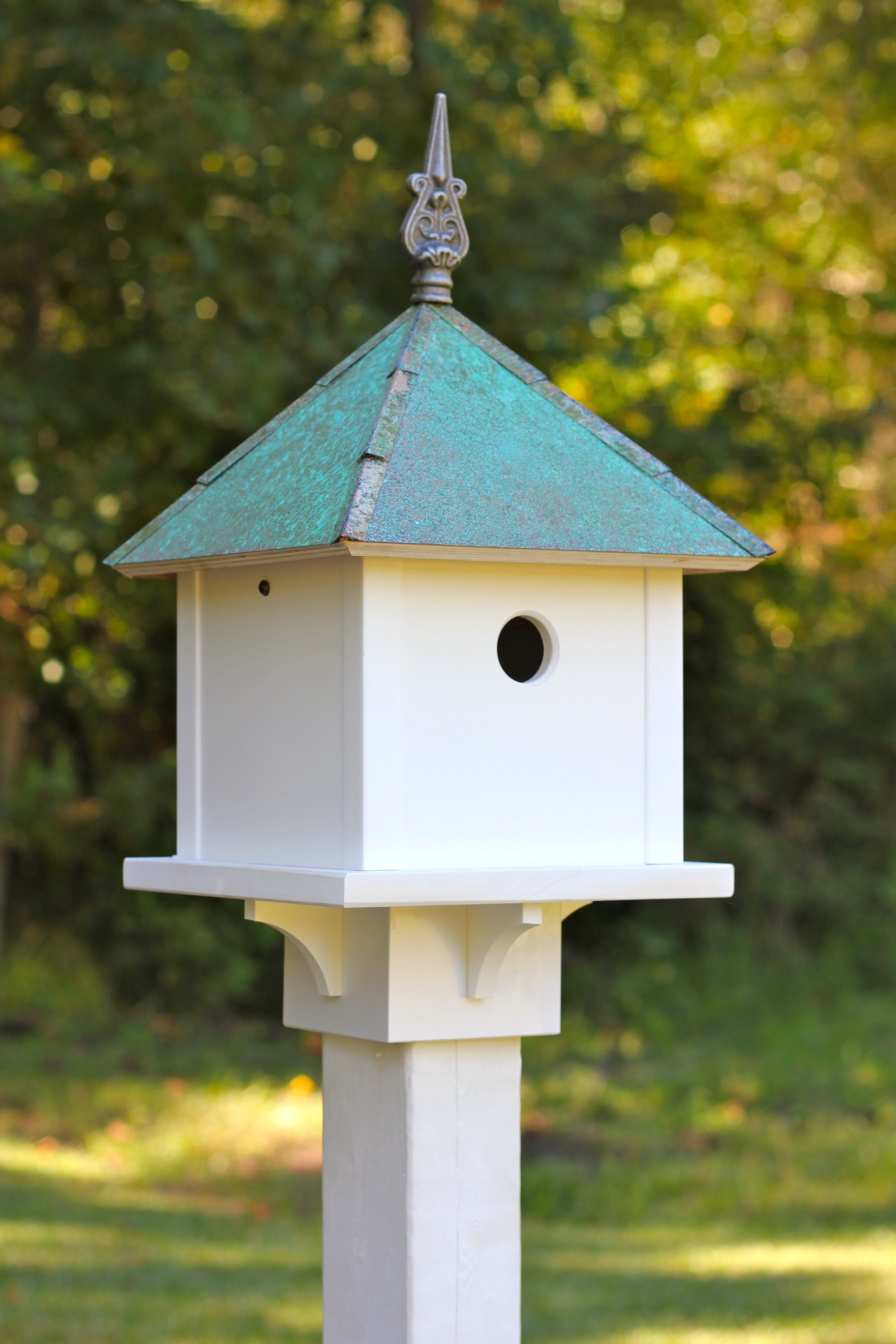 Heartwood Skybox - White Cellular PVC/Verdigris Copper Roof Birdhouse