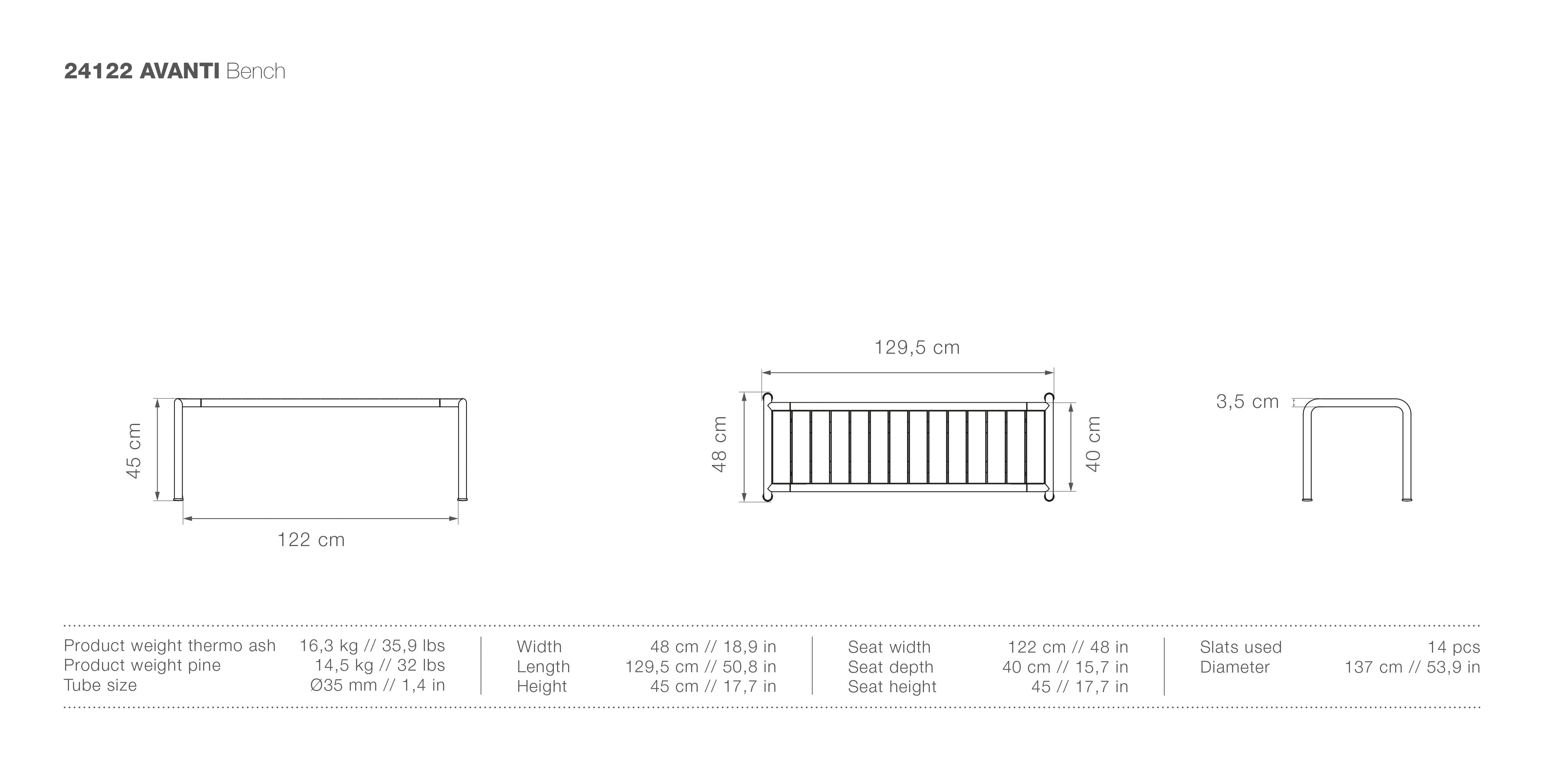 Avanti Medium Bench Dimensions