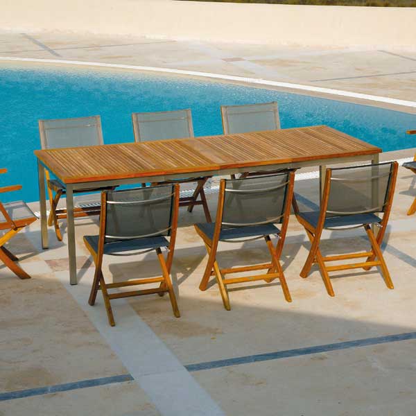 Barlow Tyrie Equinox Stainless Steel and Teak Rectangular Extending Dining Table