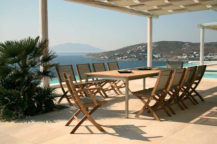 Barlow Tyrie Equinox Stainless Steel and Teak Rectangular Extending Dining Table