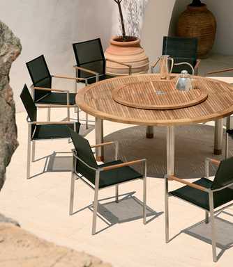 Barlow Tyrie Equinox Stainless Steel and Teak 71" Round Dining Table