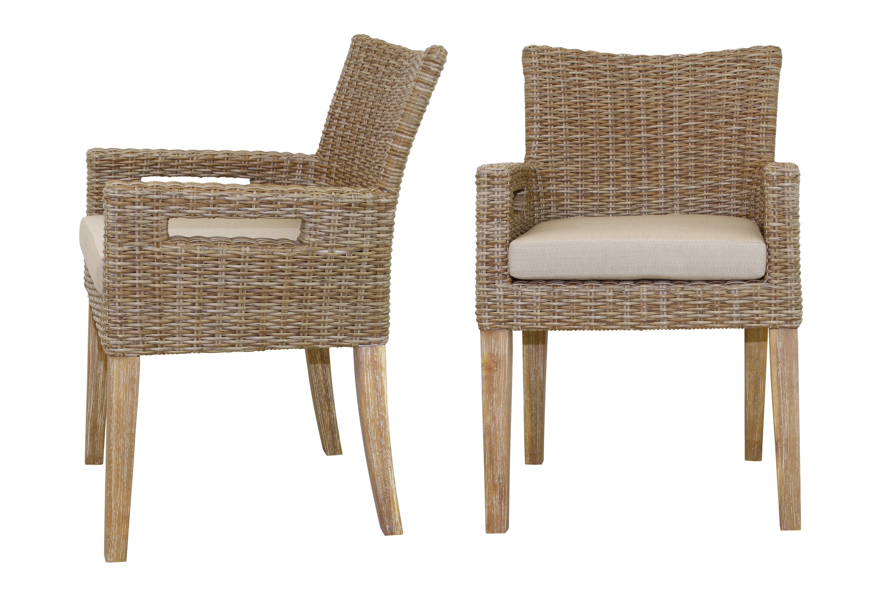 Outdoor Interiors Eucalyptus and Wicker Dining Armchair - Set of 2