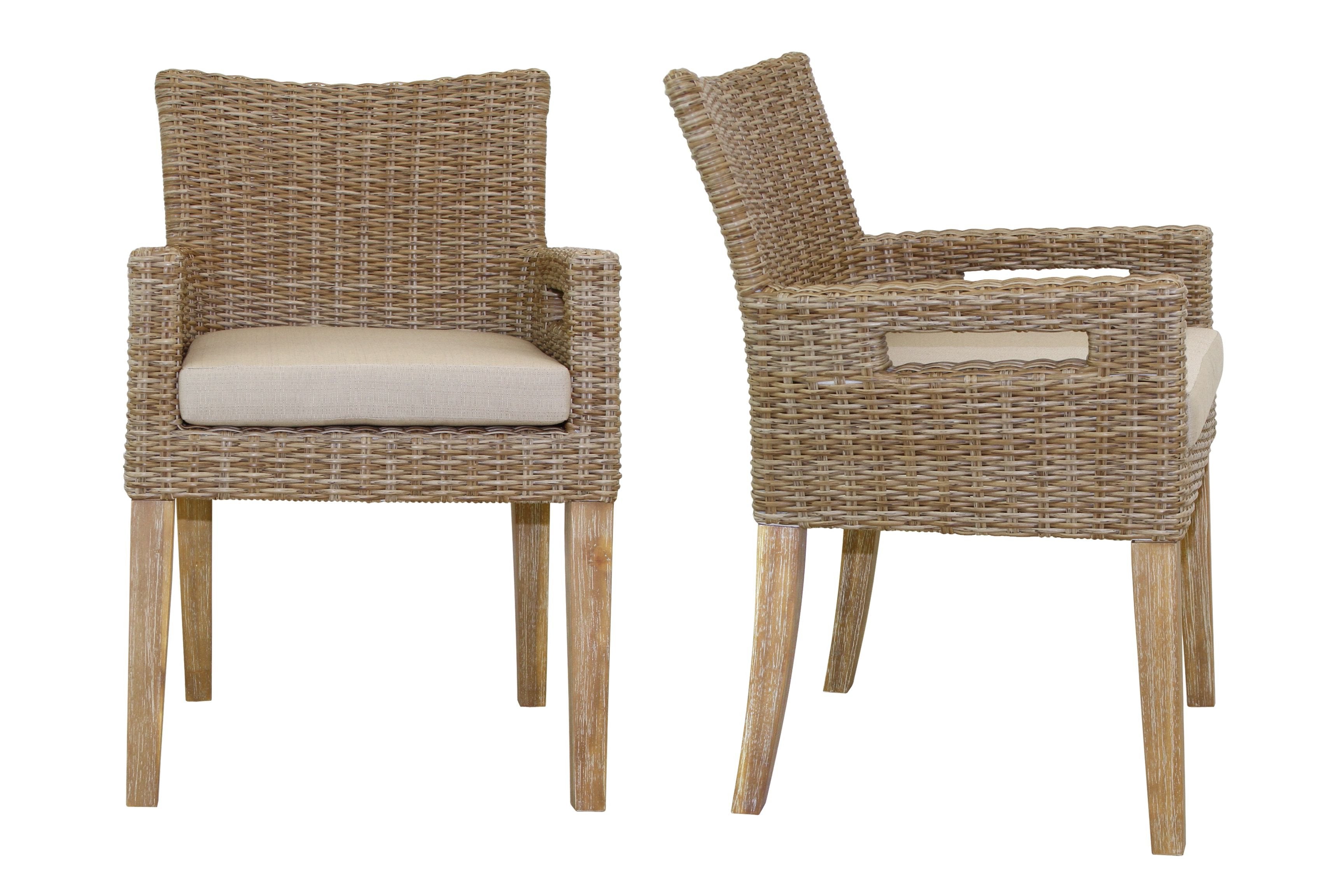 Outdoor Interiors Eucalyptus and Wicker Dining Armchair - Set of 2