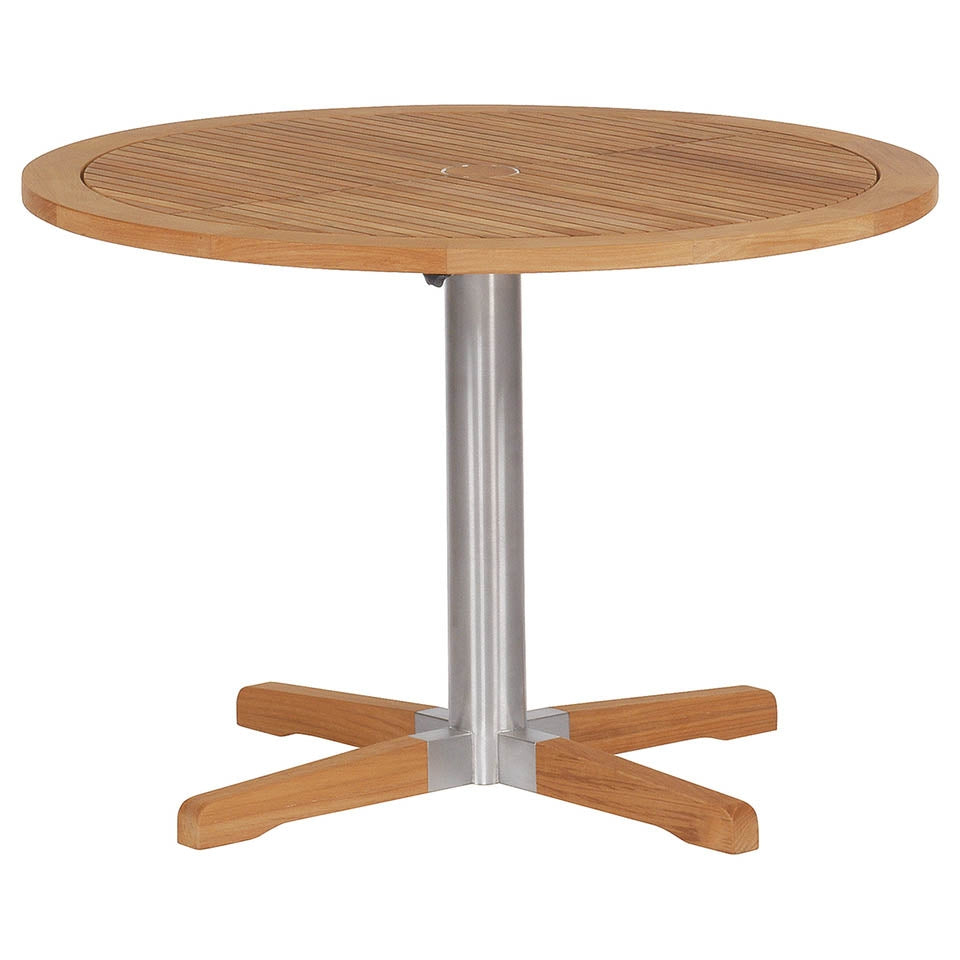 Barlow Tyrie Equinox Round Stainless Steel and Teak 39" Pedestal Table