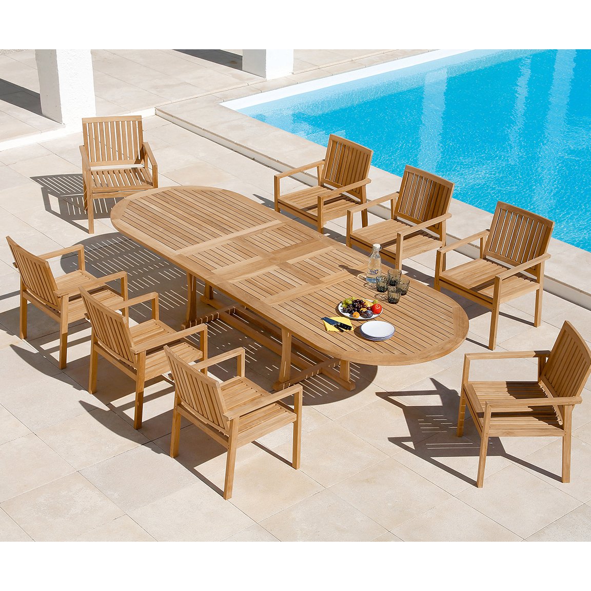 Barlow Tyrie Stirling and Linear Teak 9pc Dining Ensemble