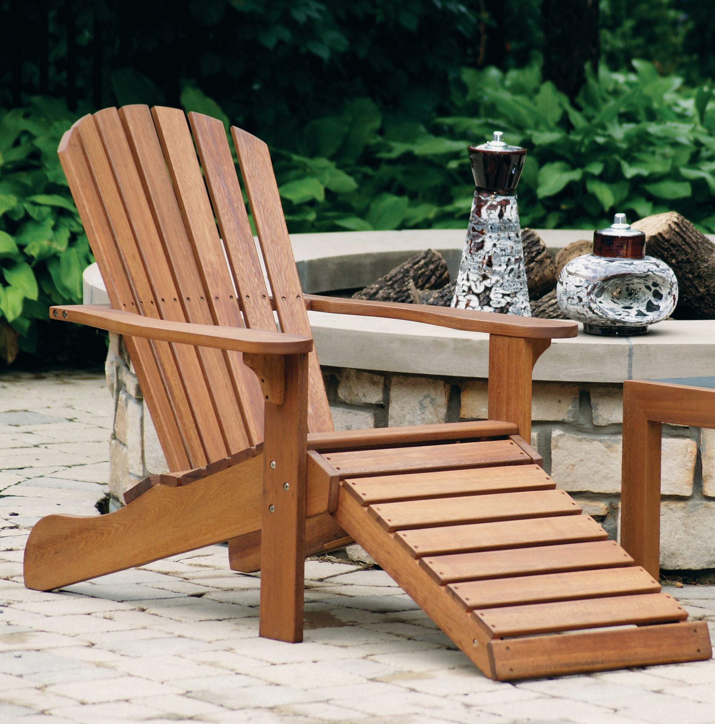 Outdoor Interiors Eucalyptus Adirondack Chair with Built in Ottoman