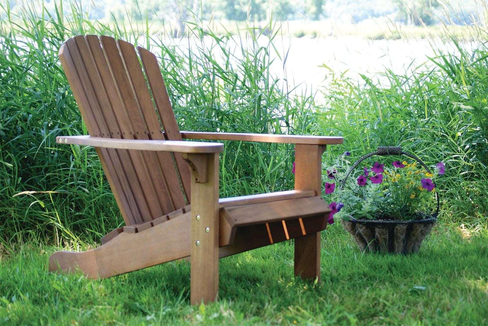 Outdoor Interiors Eucalyptus Adirondack Chair with Built in Ottoman