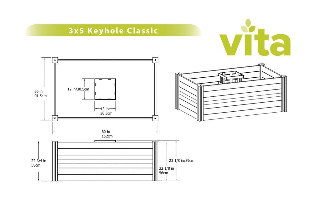 Vita Classic 3'x5' Vinyl Keyhole Composting Garden Bed