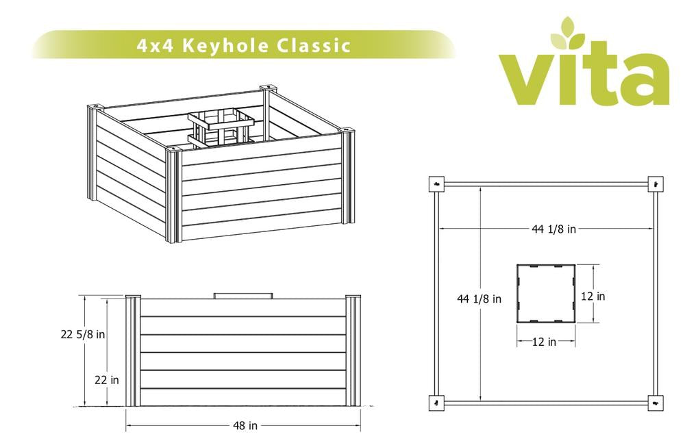 Vita Classic 4'x4' Vinyl Keyhole Composting Garden Bed