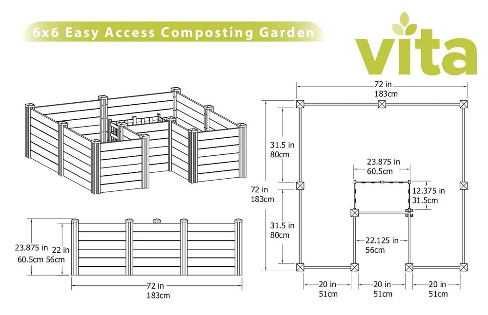 Vita Classic 6'x6' Vinyl Keyhole Composting Garden Bed