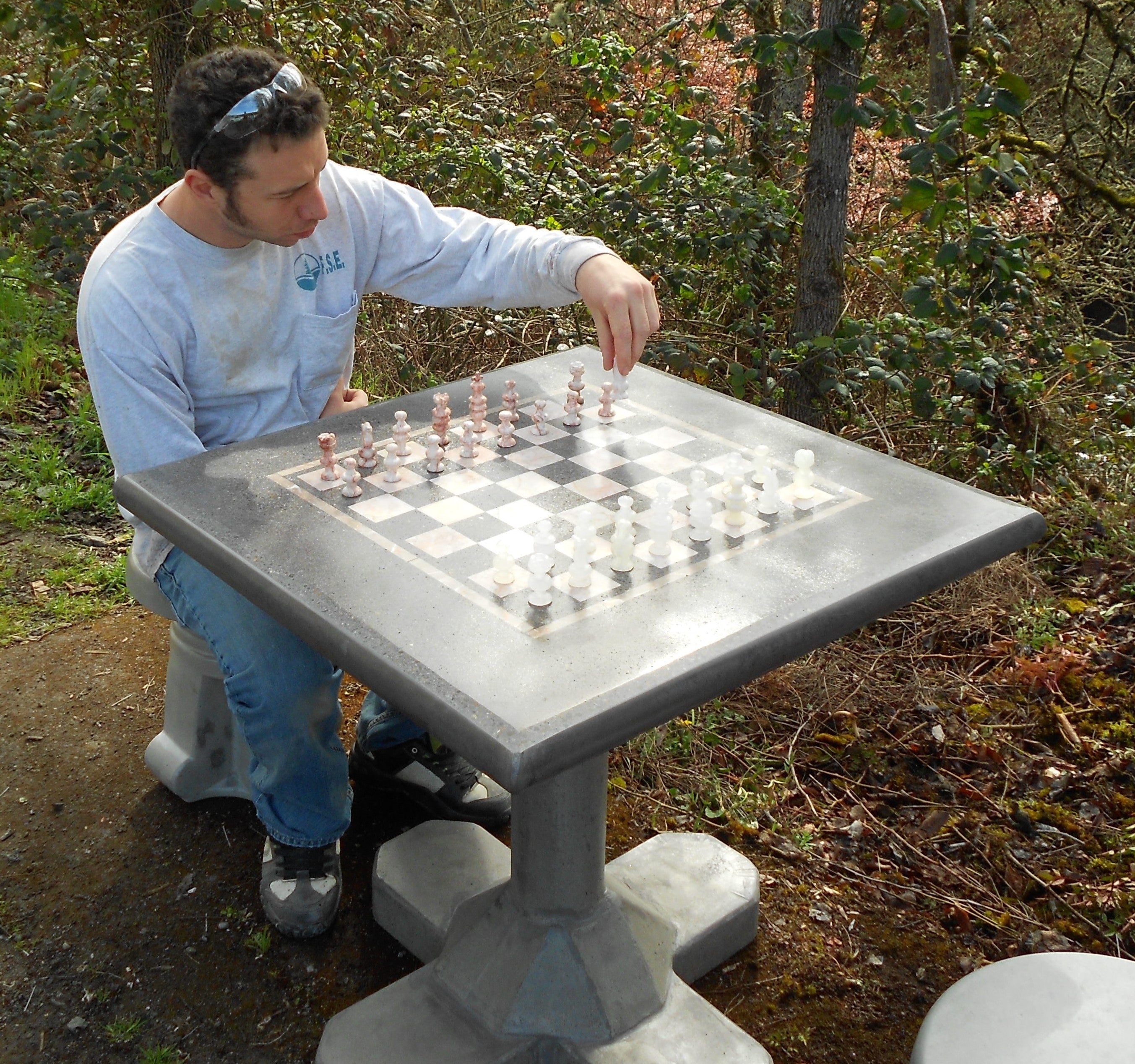 Stone Age Free-Standing Chess Table with Optional Stools