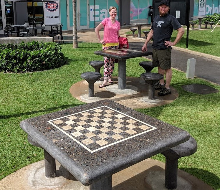 Stone Age Direct-Burial Chess Table with Optional Stools