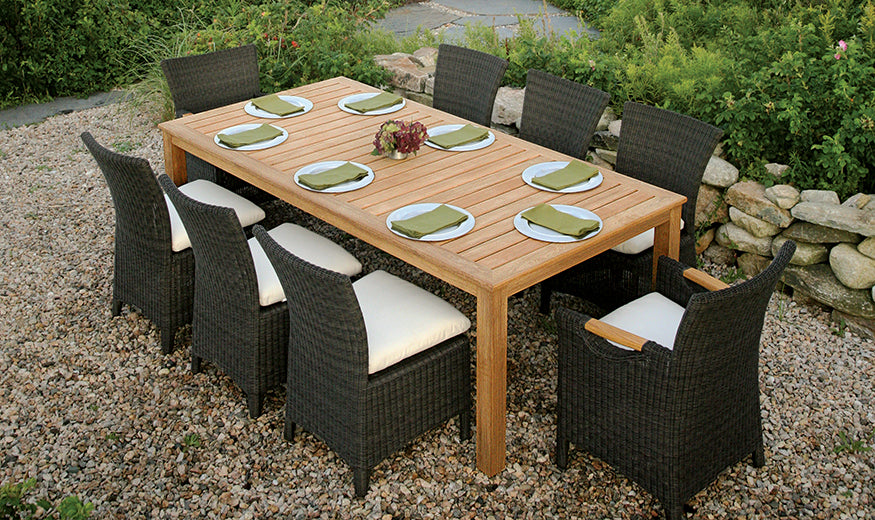 Kingsley Bate Culebra Wicker and Wainscott Teak 9 Piece Dining Ensemble