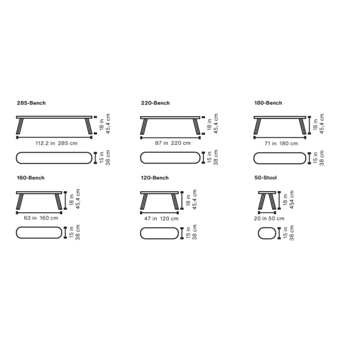 RS Barcelona You and Me Benches Dimensions