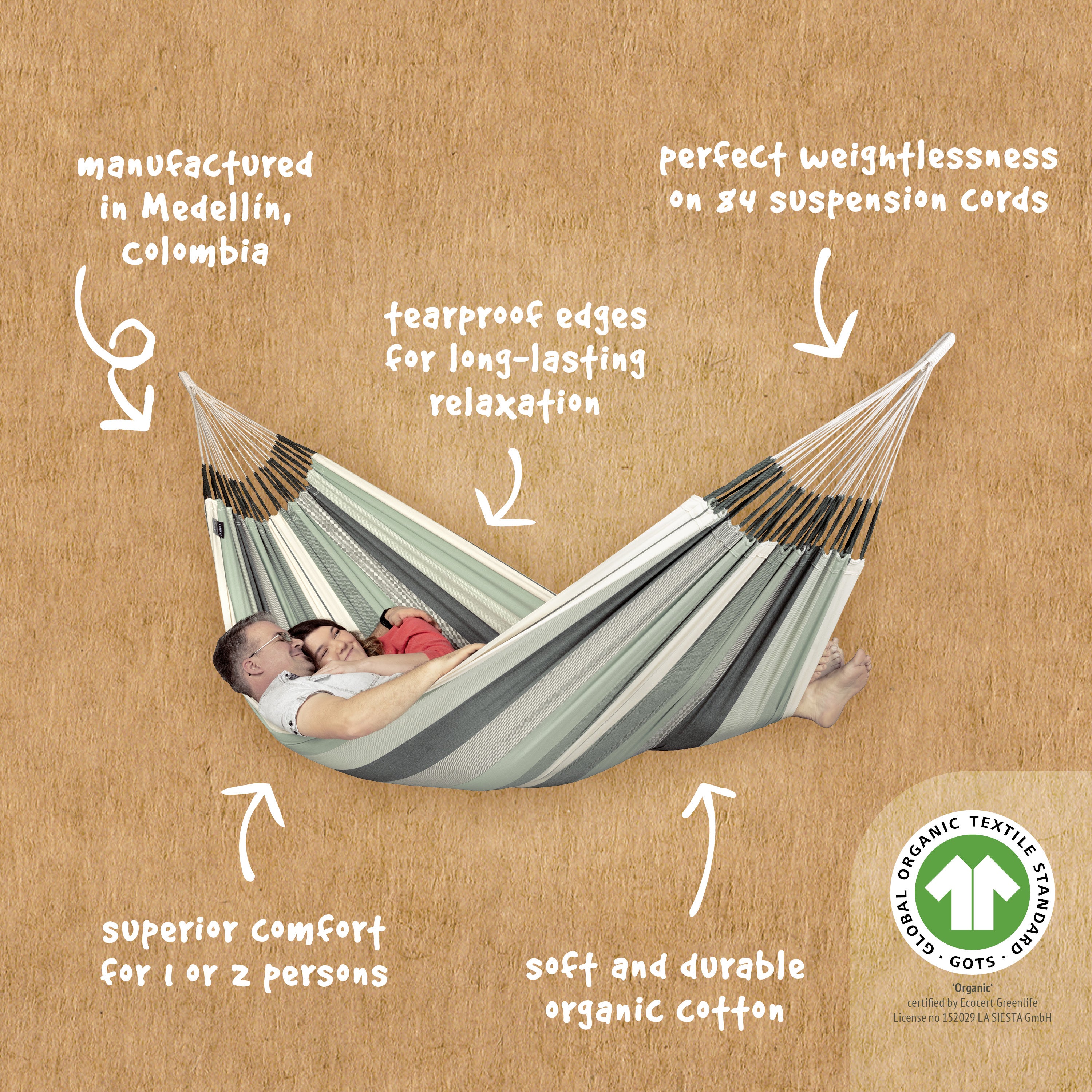 La Siesta Modesta Organic Cotton Double Classic Hammock - Olive