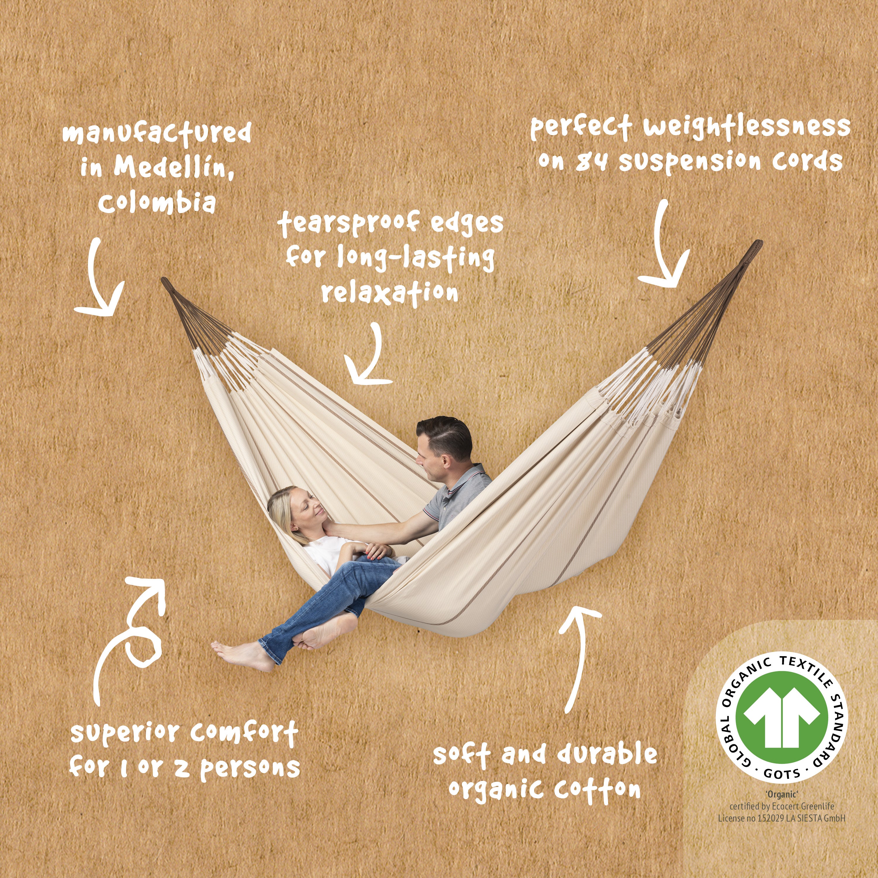 La Siesta Modesta Organic Cotton Double Classic Hammock - Nougat