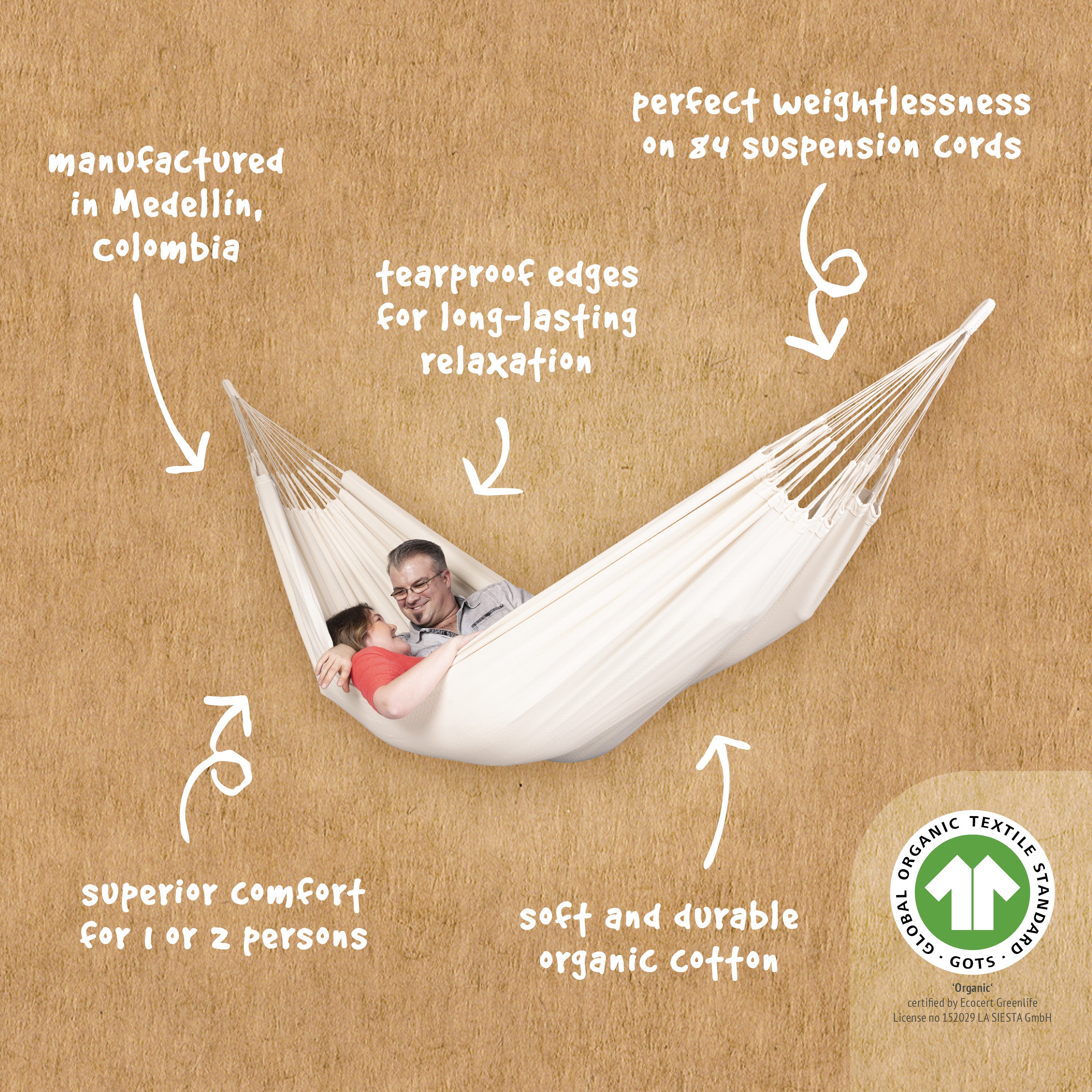 La Siesta Modesta Organic Cotton Double Classic Hammock - Latte