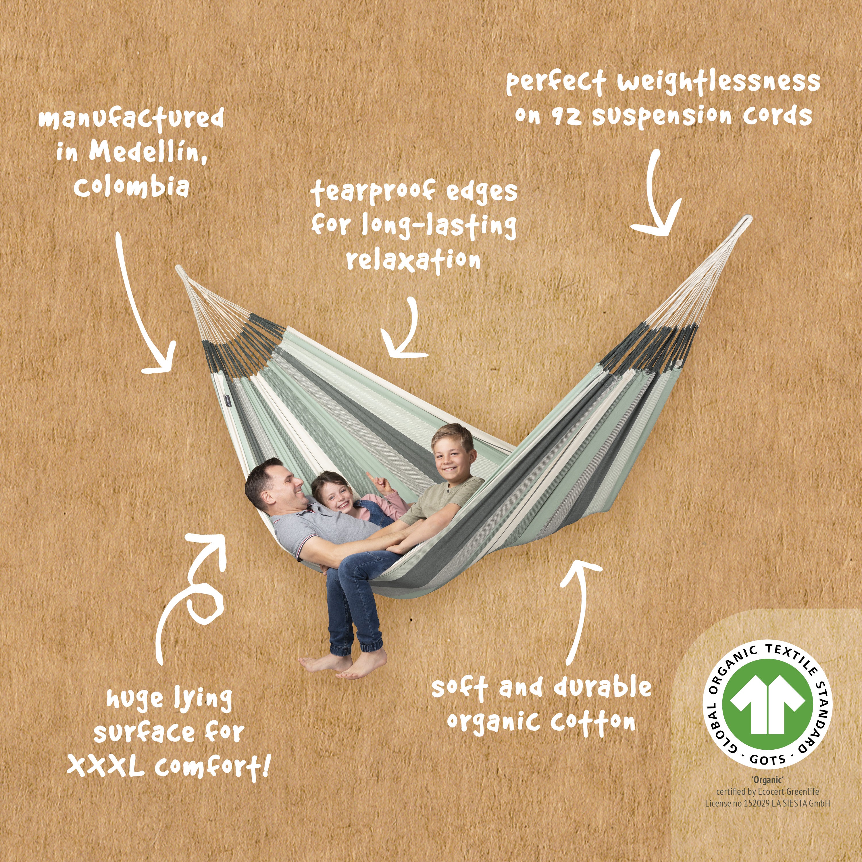 La Siesta Modesta Organic Cotton King-Size Classic Hammock - Olive