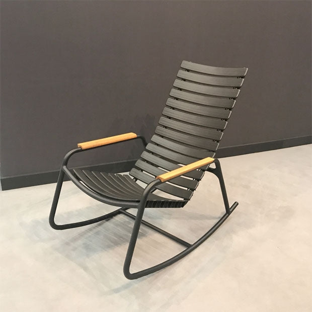 Reclips Rocking Chair in Dark Gray with Bamboo Armrests