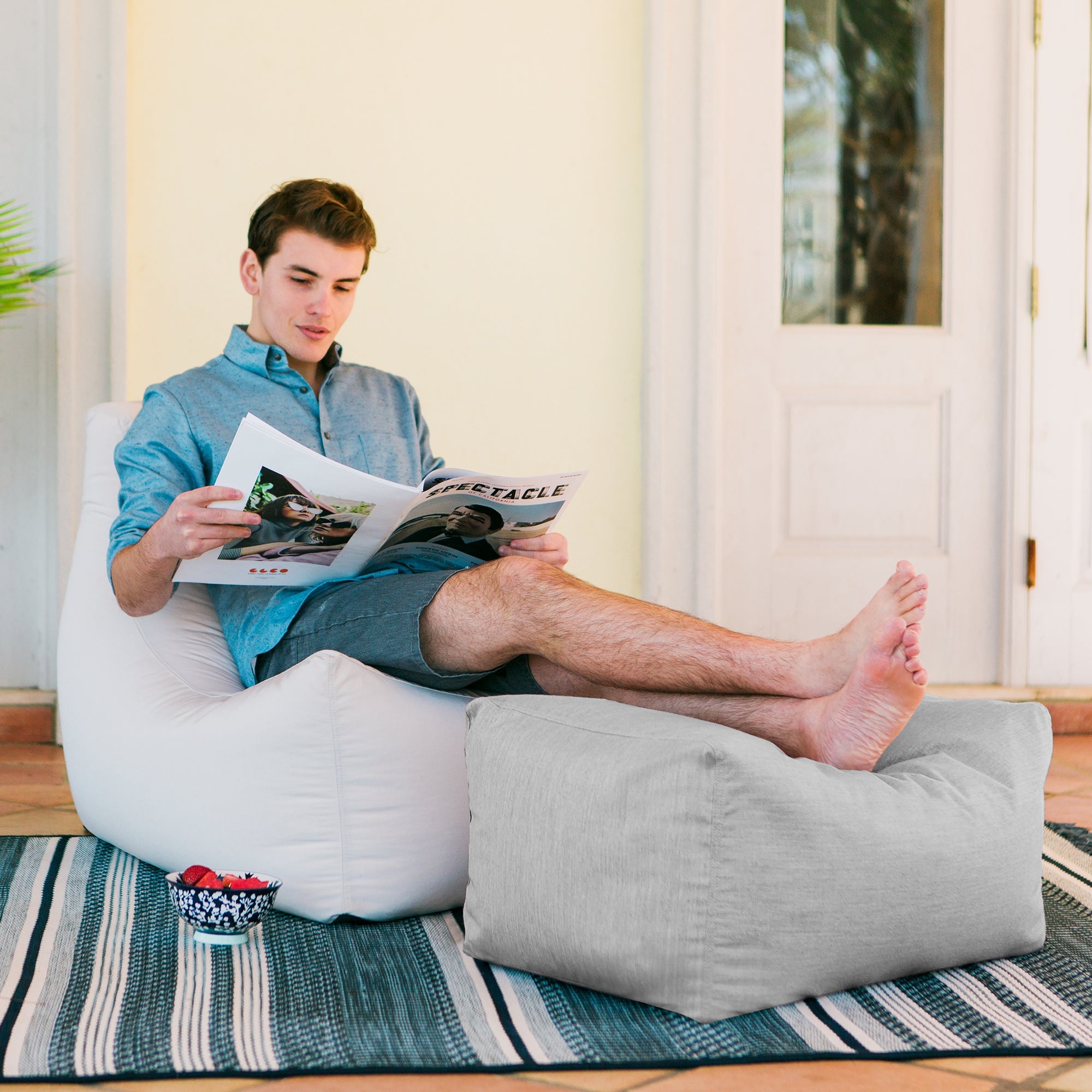 Leon Outdoor Bean Bag Ottoman Bench - Sunbrella Granite